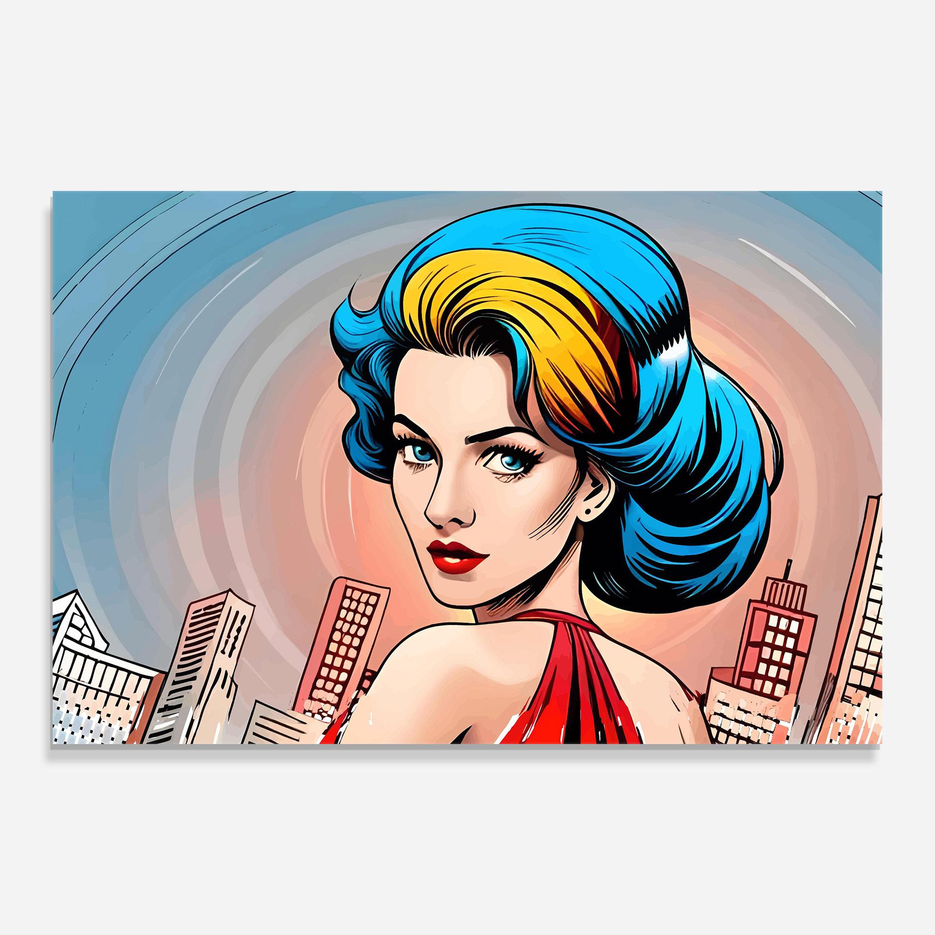 Tablou Sticla Blue Yellow Pop Hair mockup 0