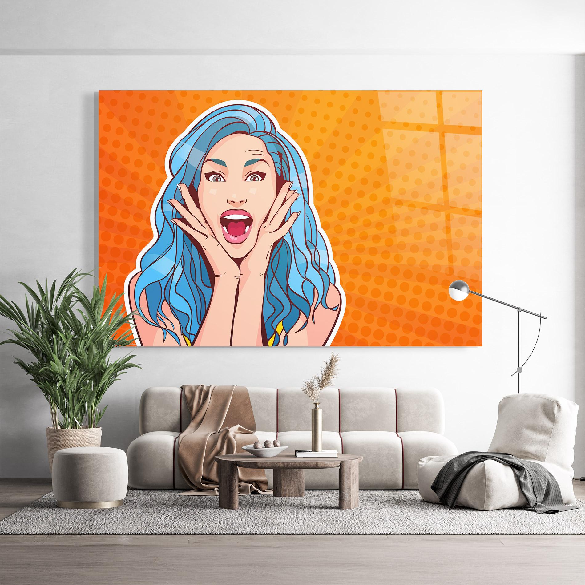 Tablou Sticla Blue Hair Surprised mockup 9