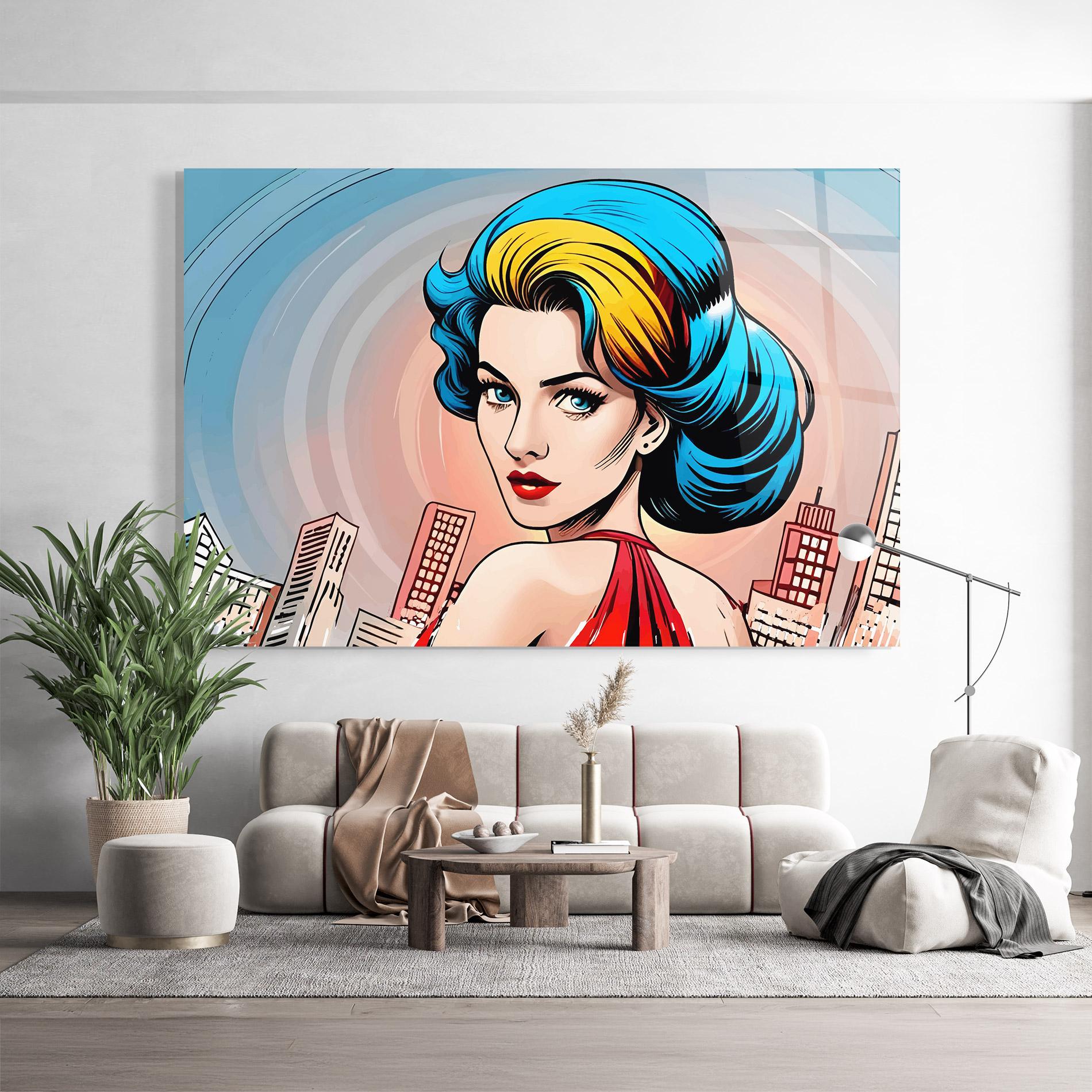 Tablou Sticla Blue Yellow Pop Hair mockup 9