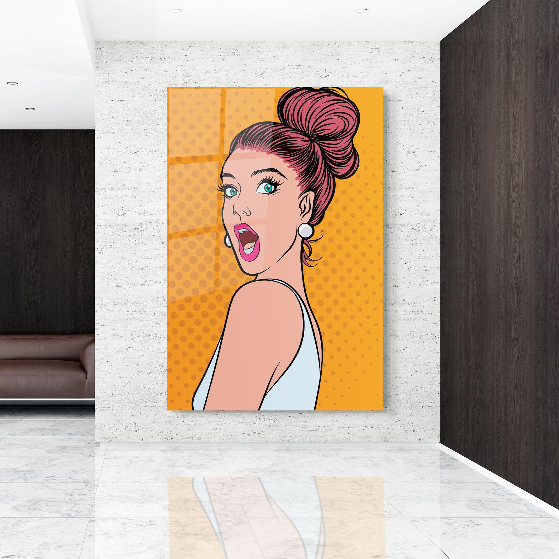 Tablou Sticla Pop Comic Lady mockup 9