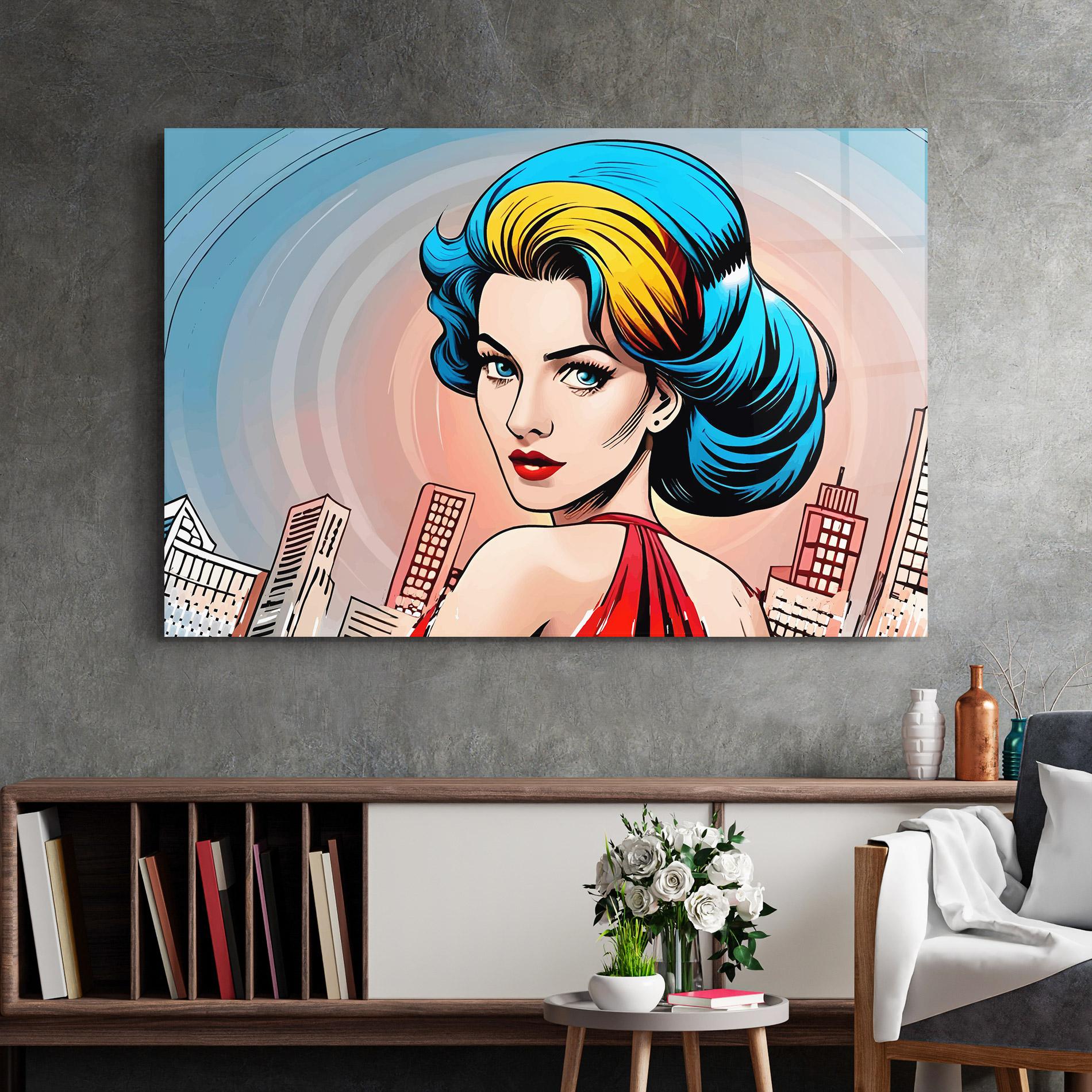 Tablou Sticla Blue Yellow Pop Hair mockup 2