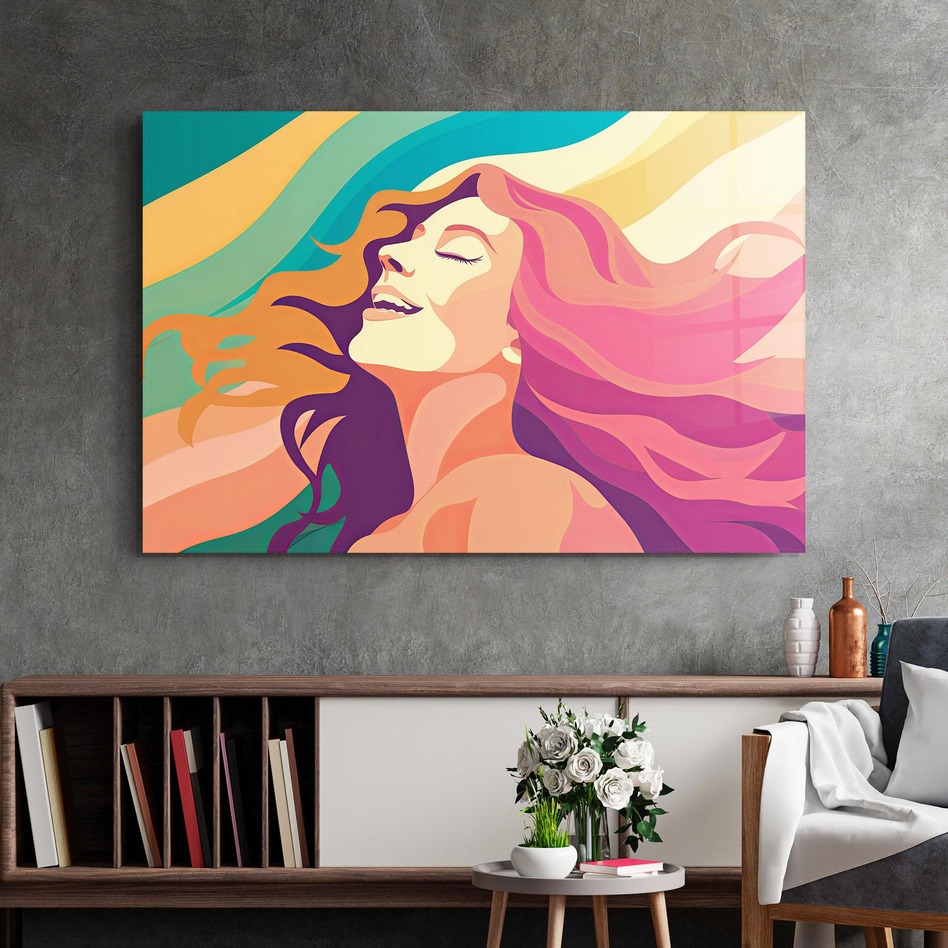 Tablou Sticla Pink Pop Hair mockup 2