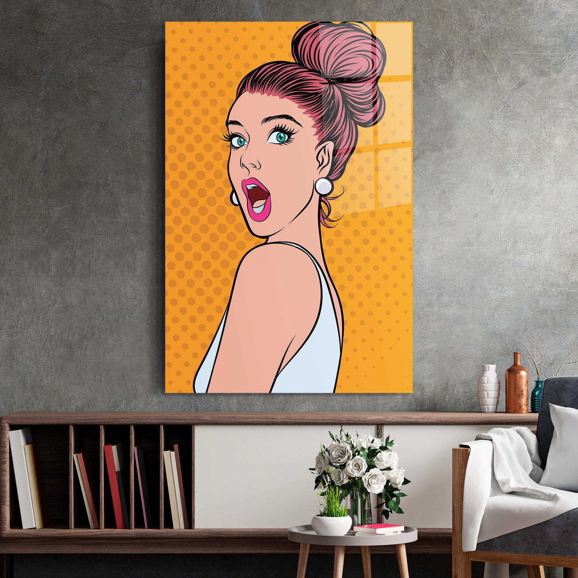 Tablou Sticla Pop Comic Lady mockup 2