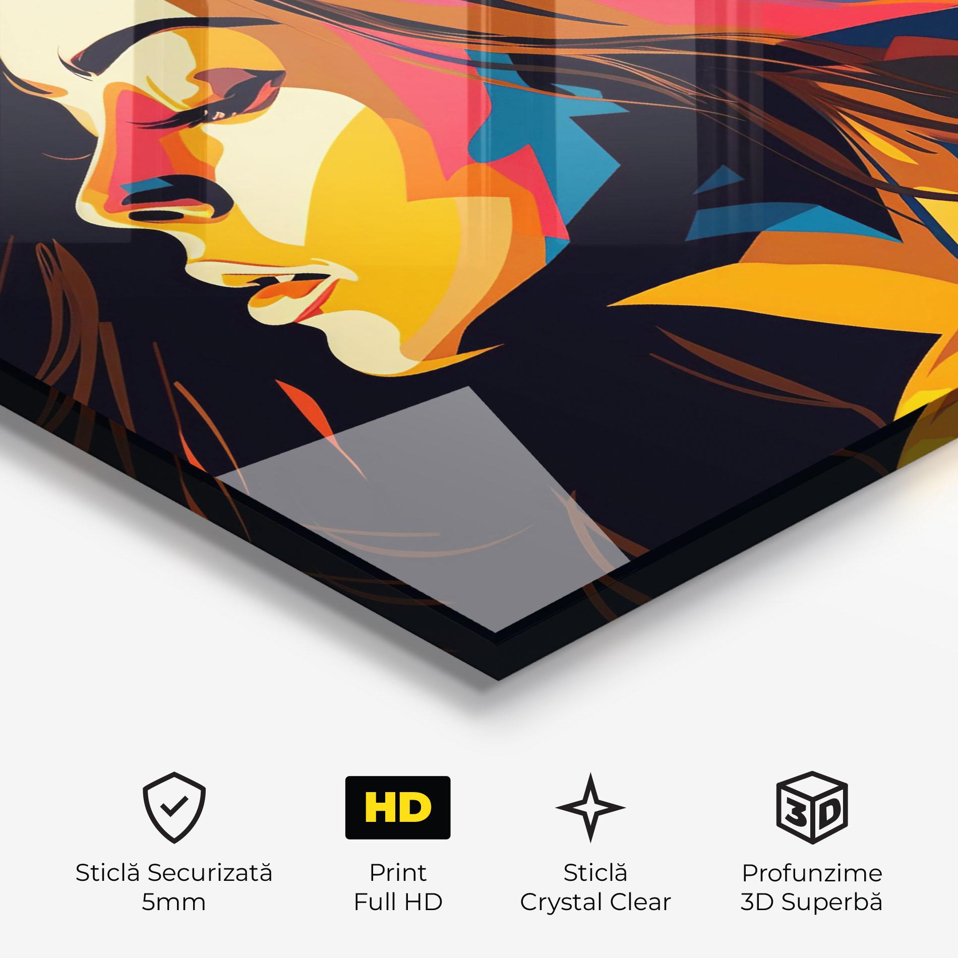 Tablou Sticla Graphical Pop Woman mockup 3