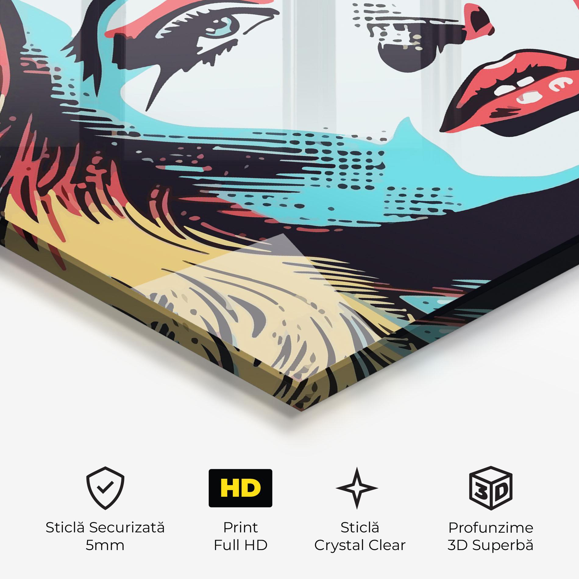 Tablou Sticla Pop Art Lady mockup 3