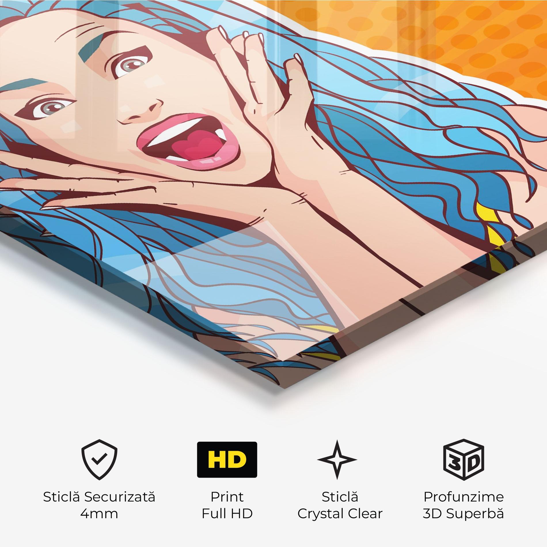 Tablou Sticla Blue Hair Surprised mockup 3