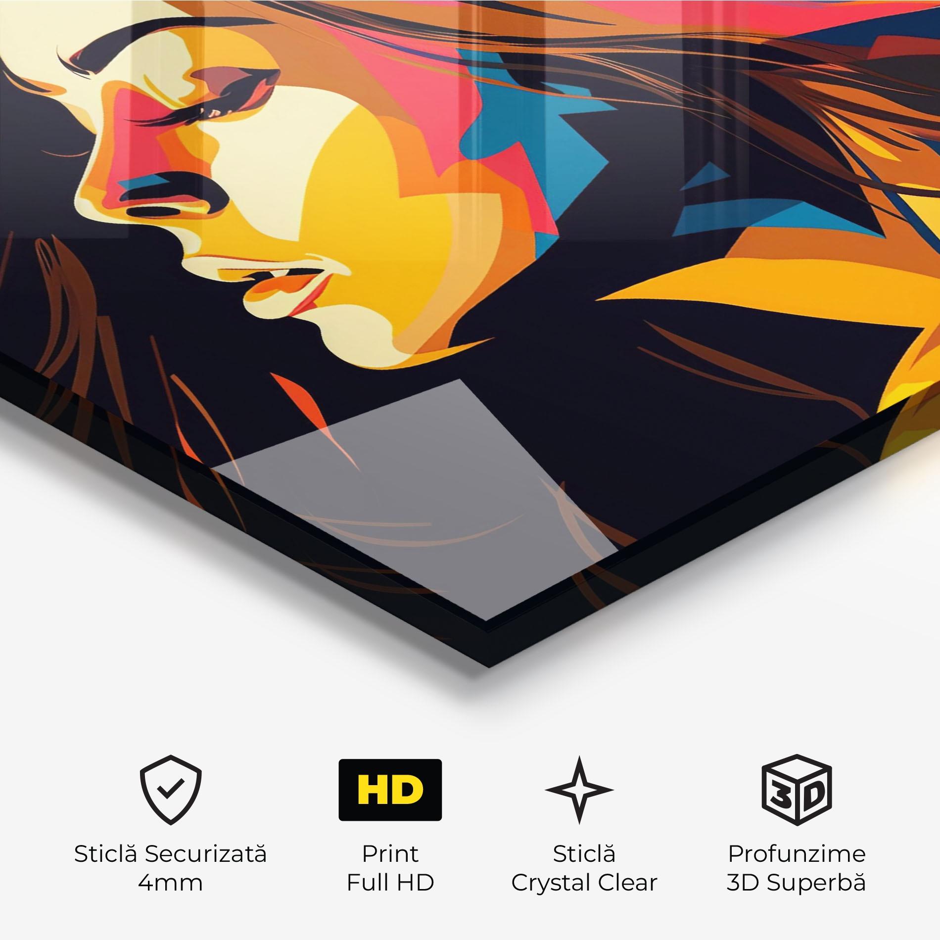 Tablou Sticla Graphical Pop Woman mockup 3