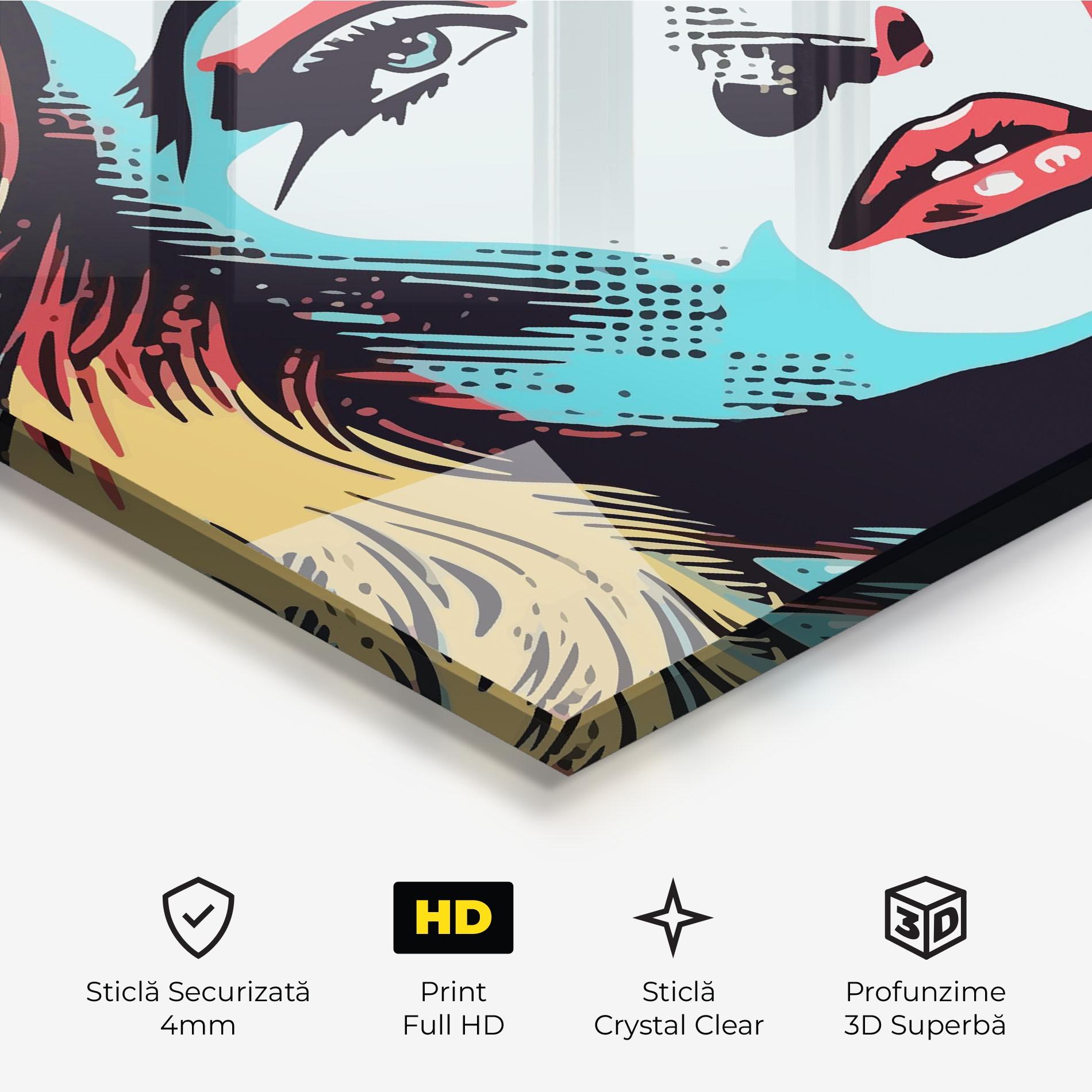 Tablou Sticla Pop Art Lady mockup 3