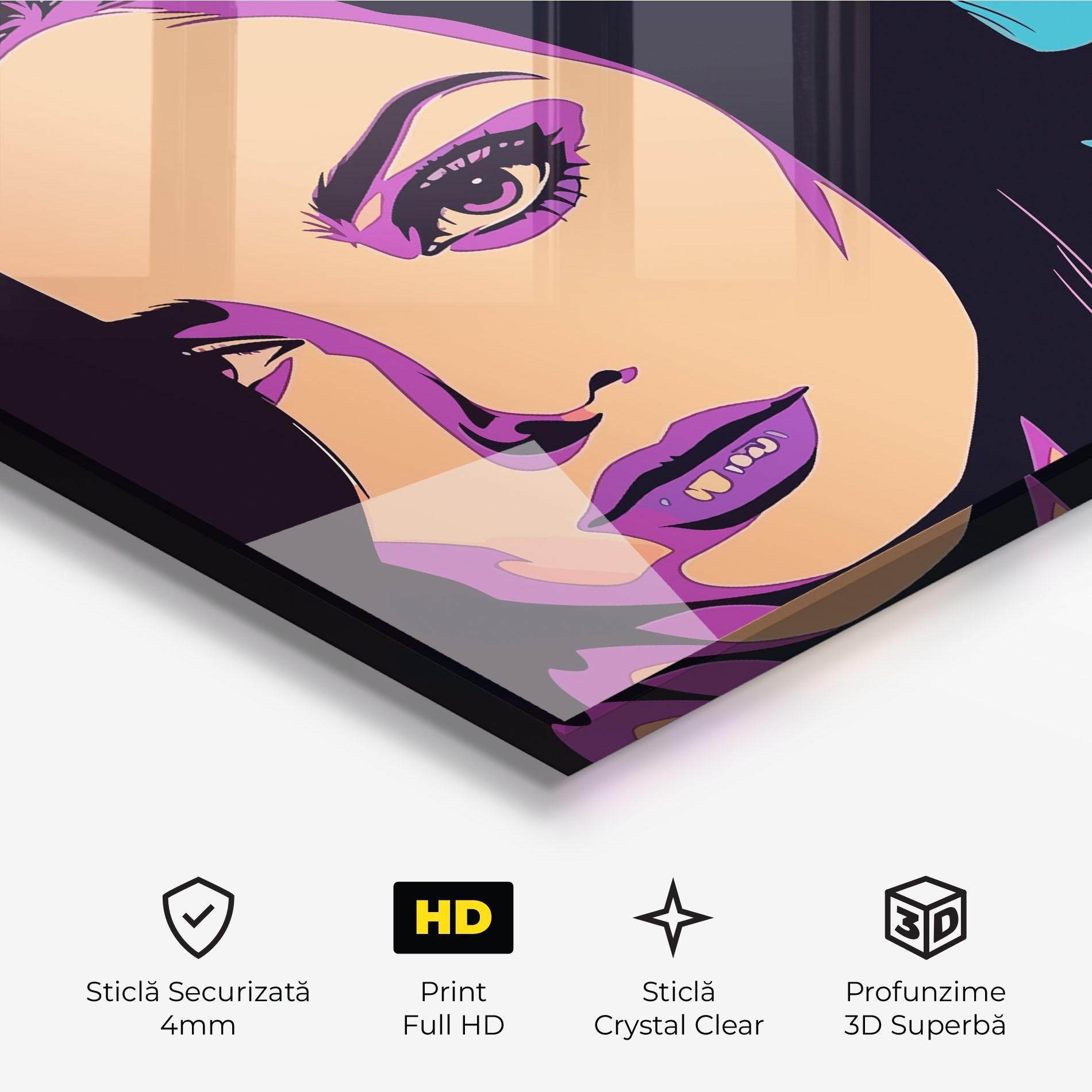 Tablou Sticla Pop Purple Woman mockup 3