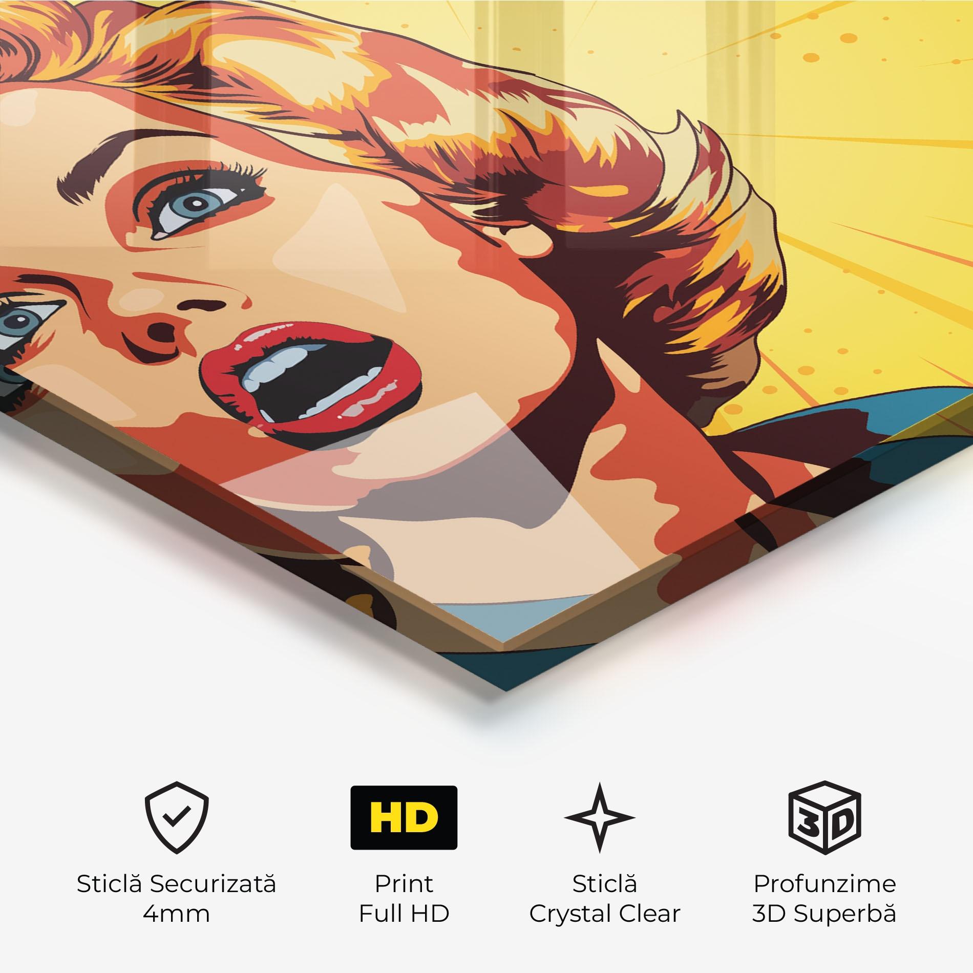 Tablou Sticla Surprised Blonde Lady mockup 3