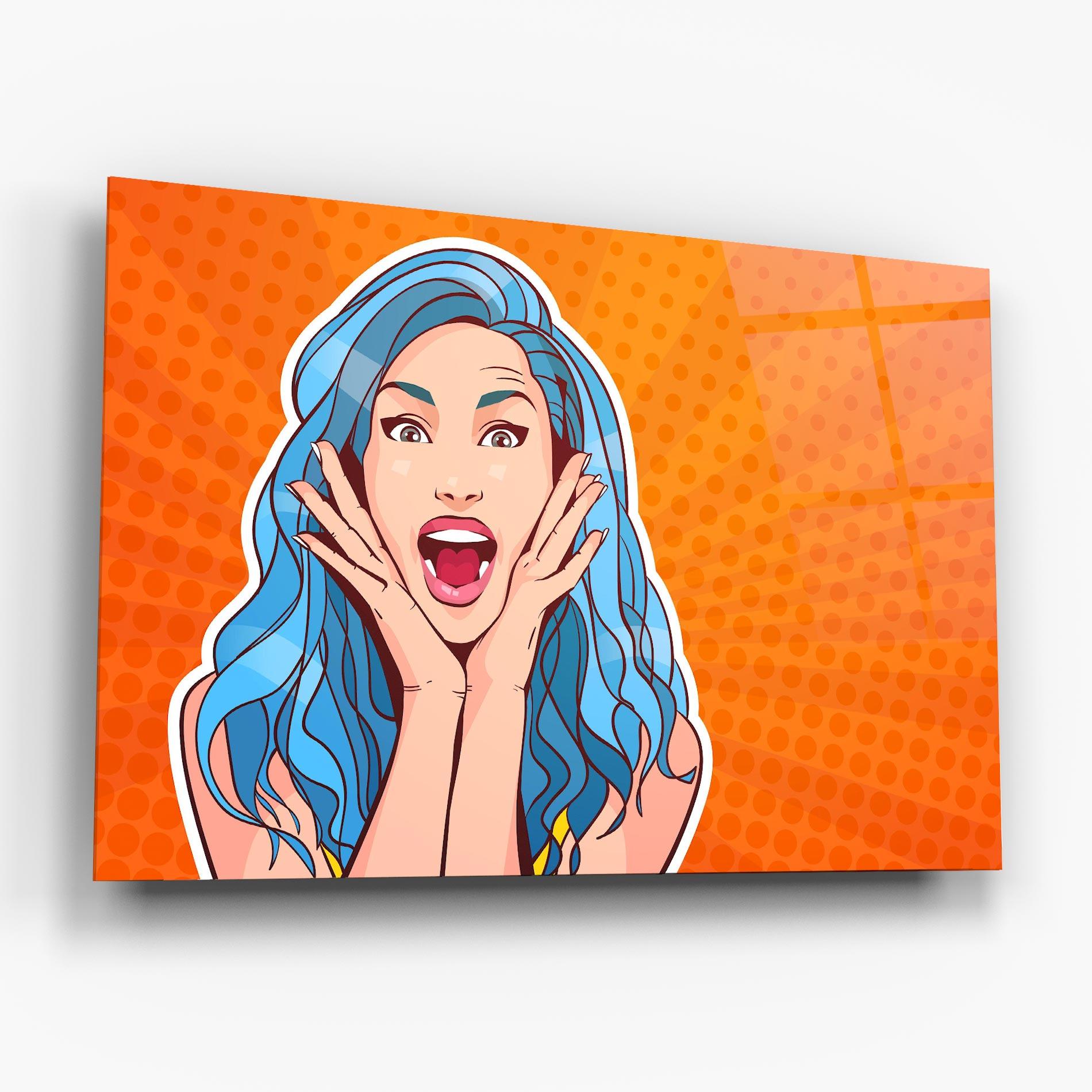 Tablou Sticla Blue Hair Surprised mockup 6