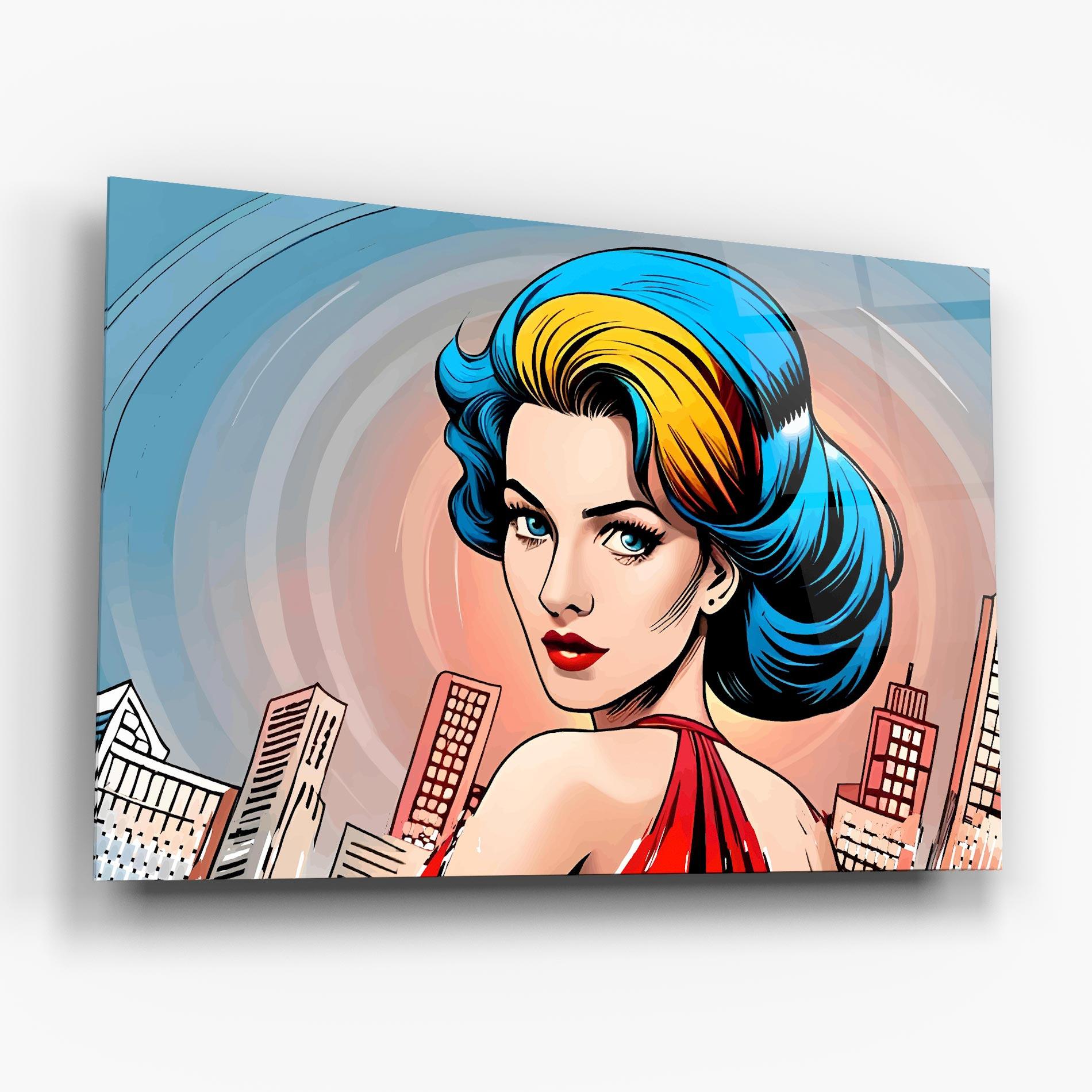 Tablou Sticla Blue Yellow Pop Hair mockup 6