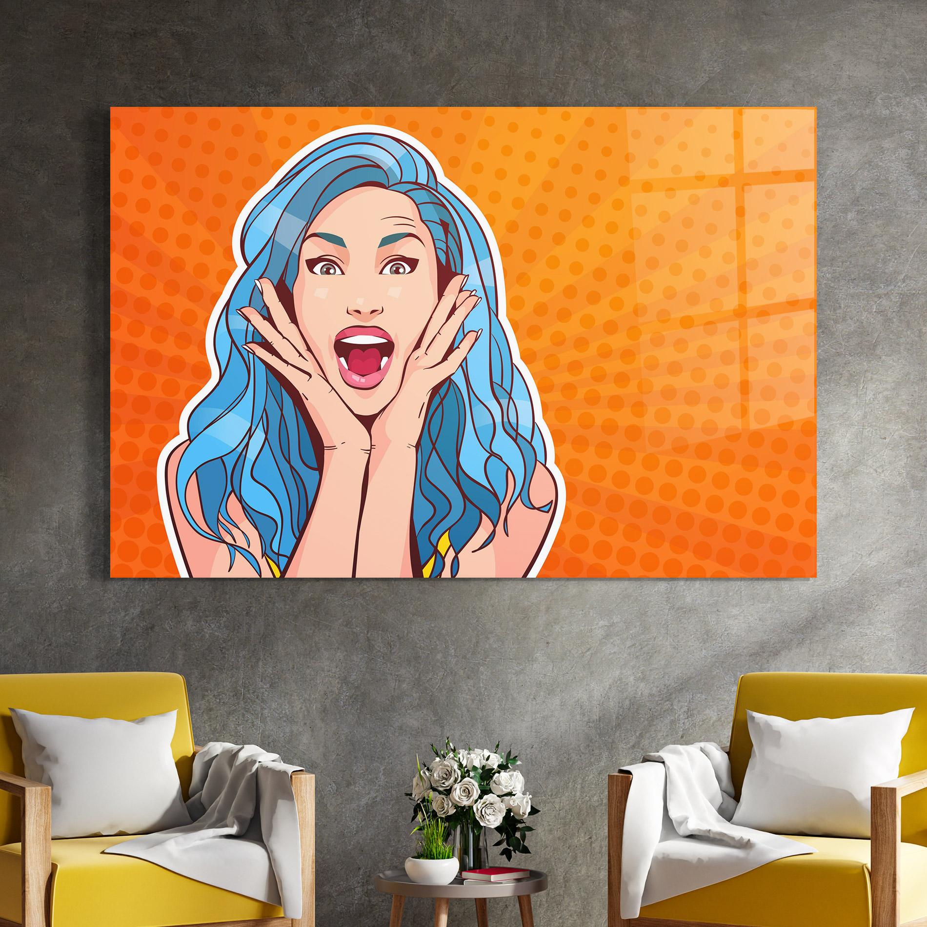 Tablou Sticla Blue Hair Surprised mockup 4