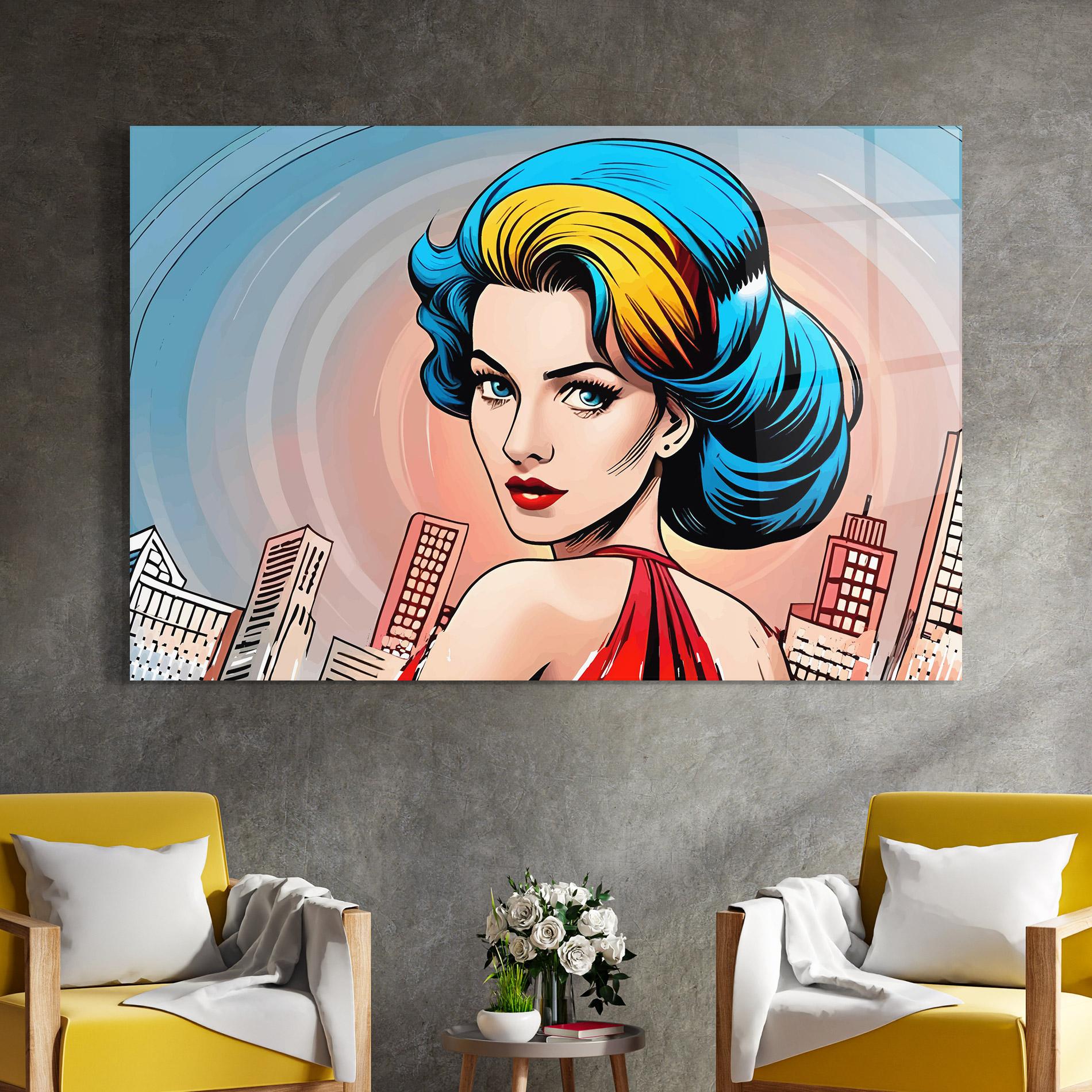 Tablou Sticla Blue Yellow Pop Hair mockup 4