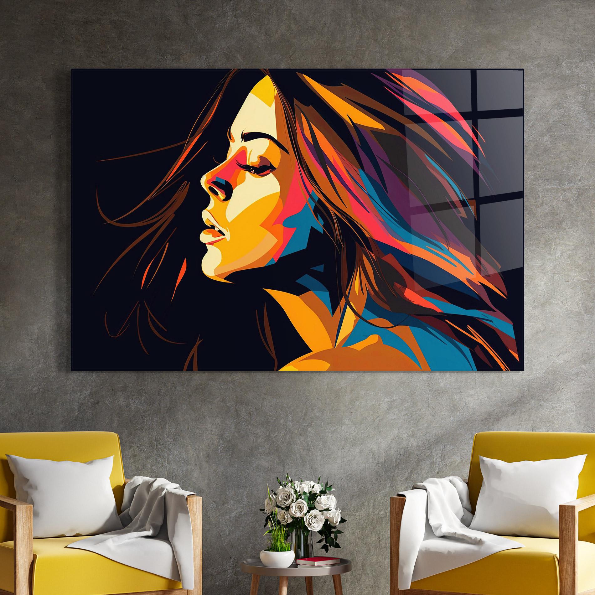 Tablou Sticla Graphical Pop Woman mockup 4