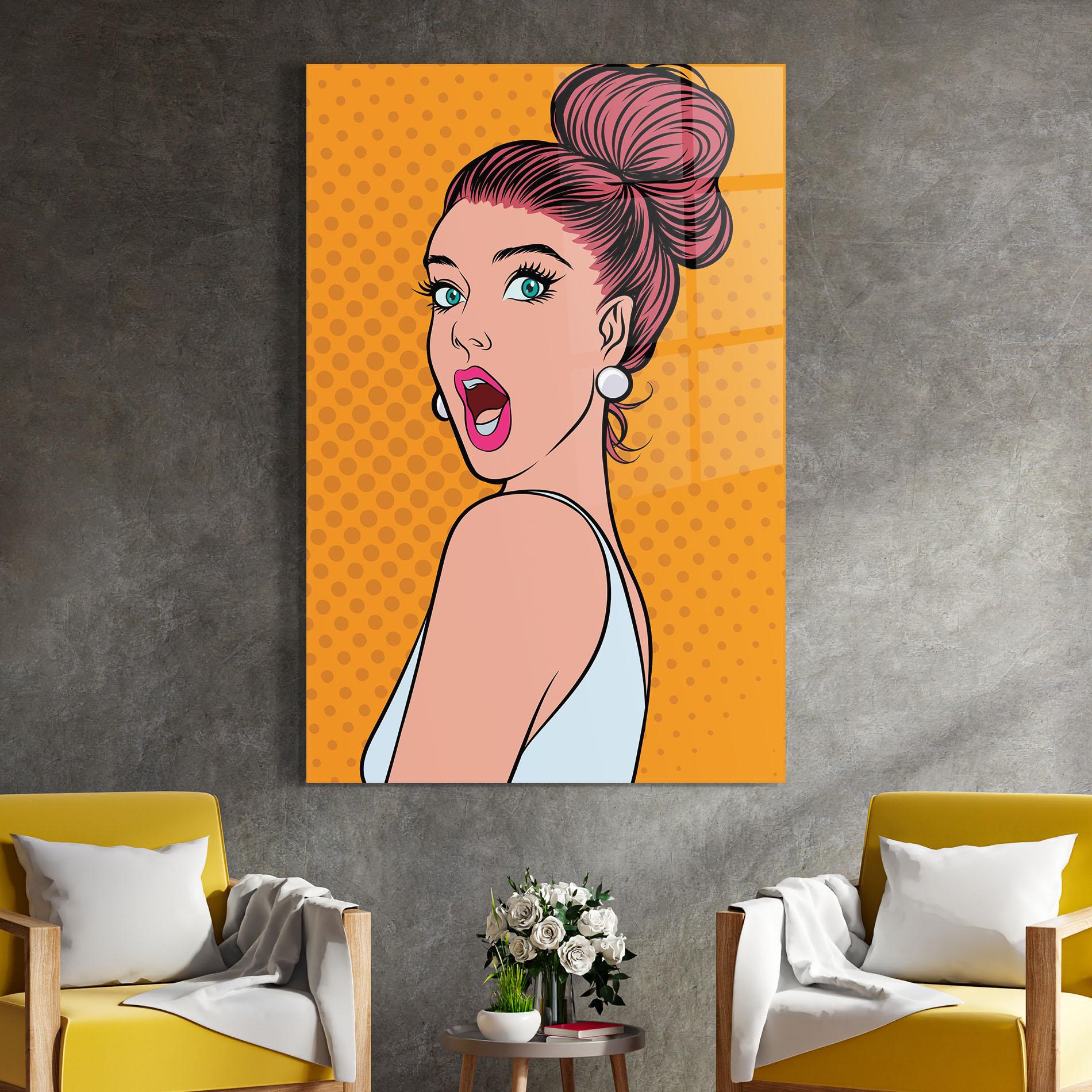 Tablou Sticla Pop Comic Lady mockup 4