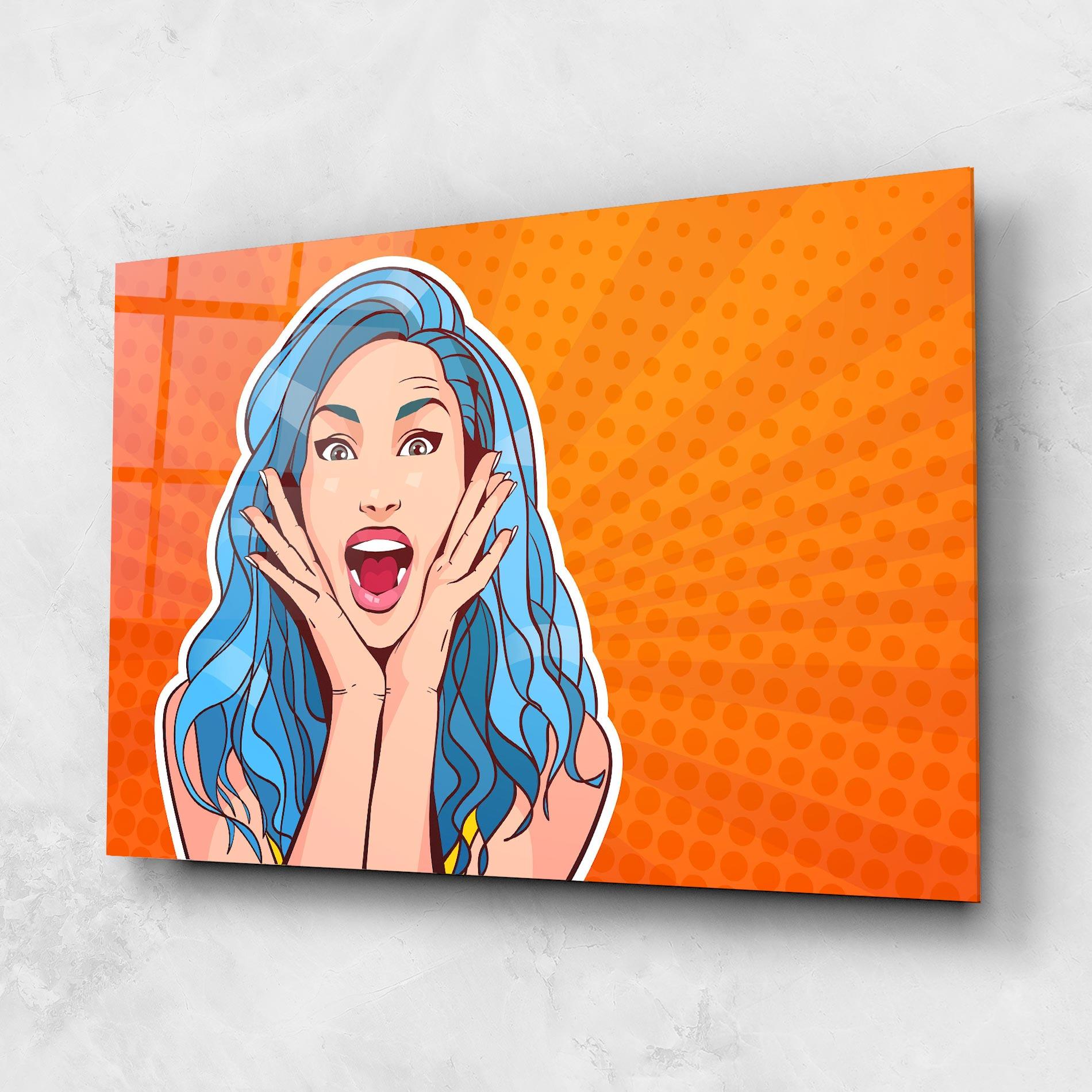 Tablou Sticla Blue Hair Surprised mockup 1