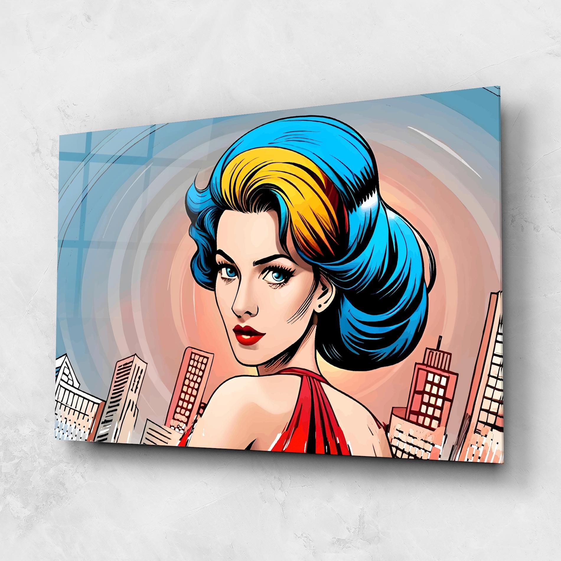 Tablou Sticla Blue Yellow Pop Hair mockup 1