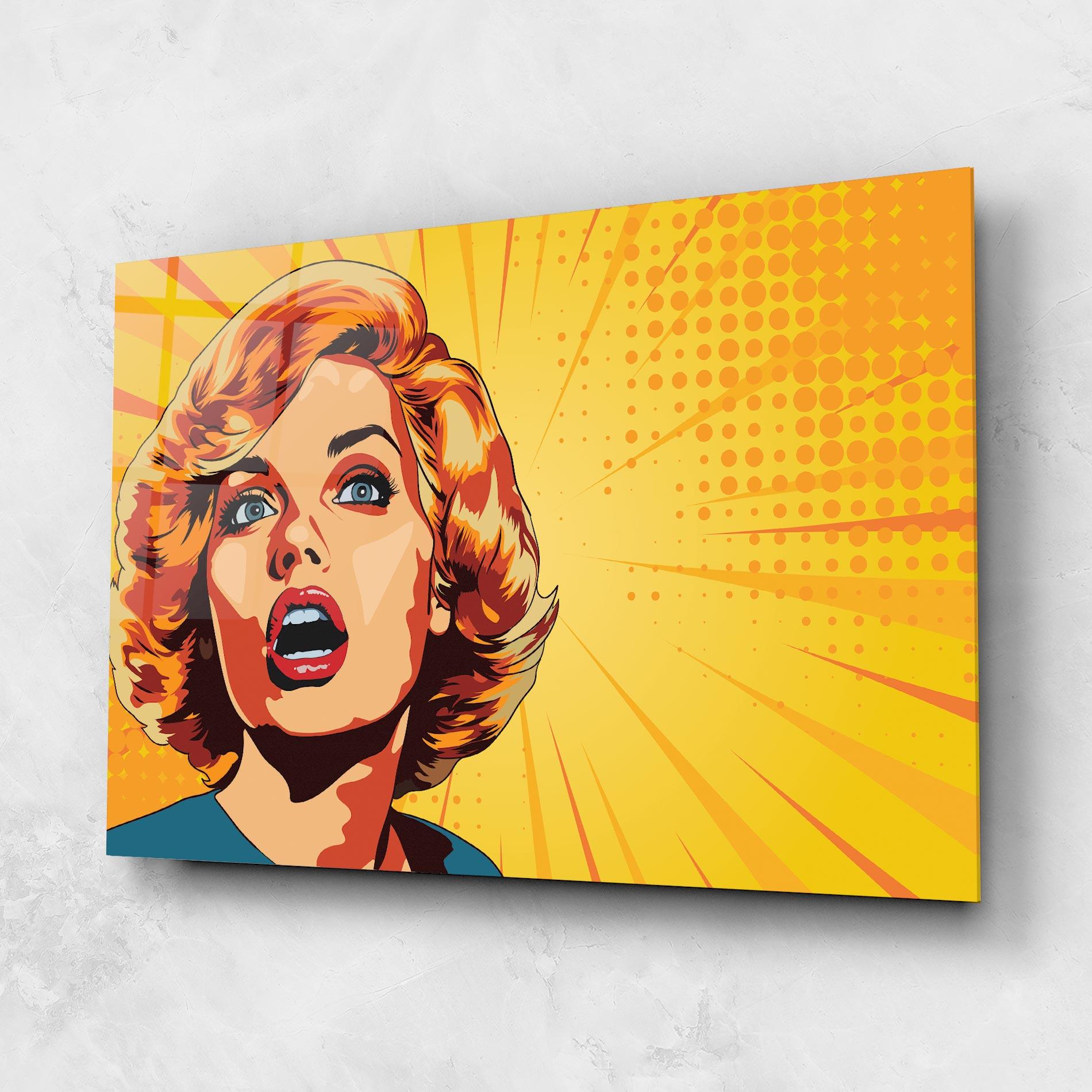 Tablou Sticla Surprised Blonde Lady mockup 1