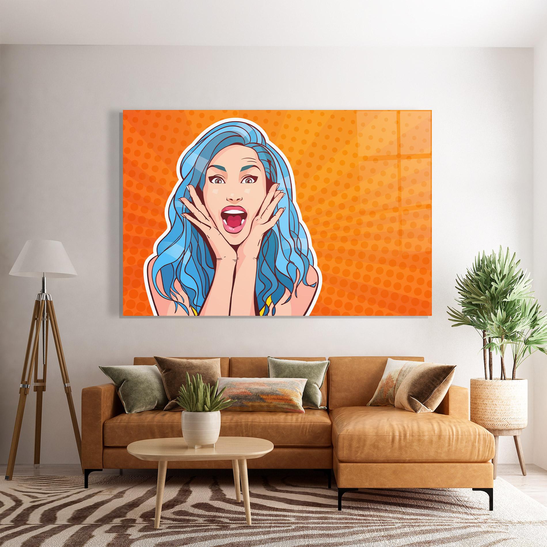 Tablou Sticla Blue Hair Surprised mockup 7