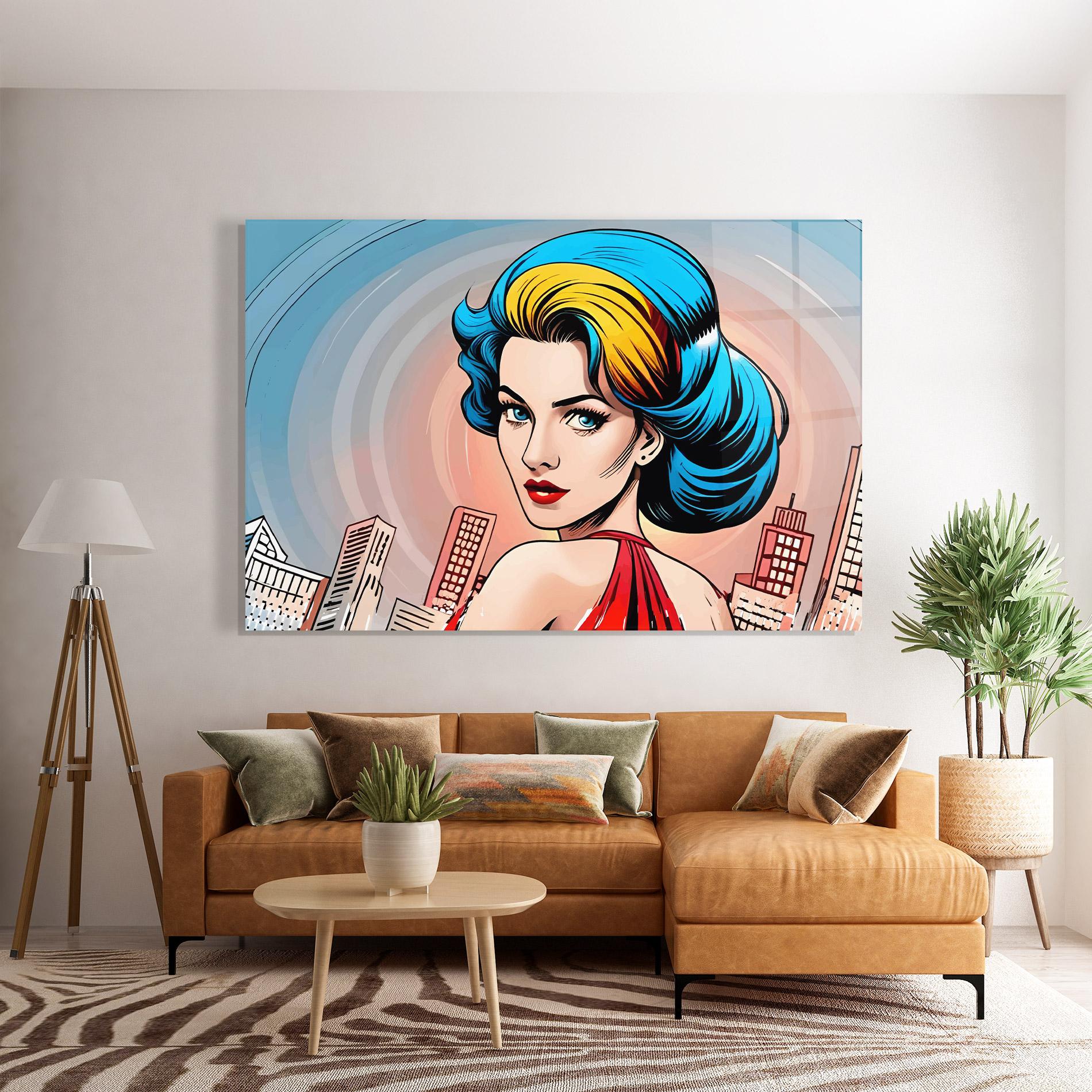 Tablou Sticla Blue Yellow Pop Hair mockup 7