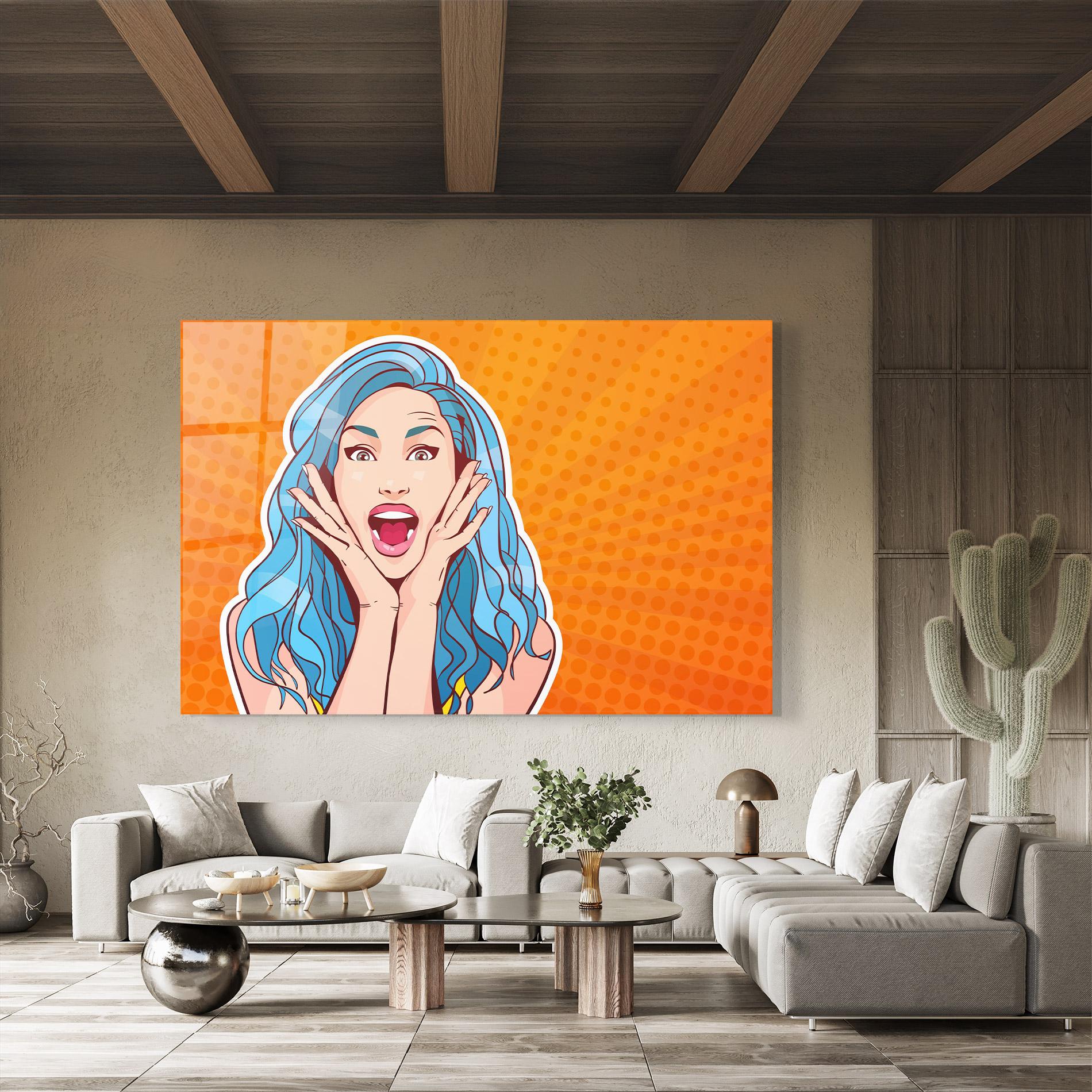 Tablou Sticla Blue Hair Surprised mockup 8