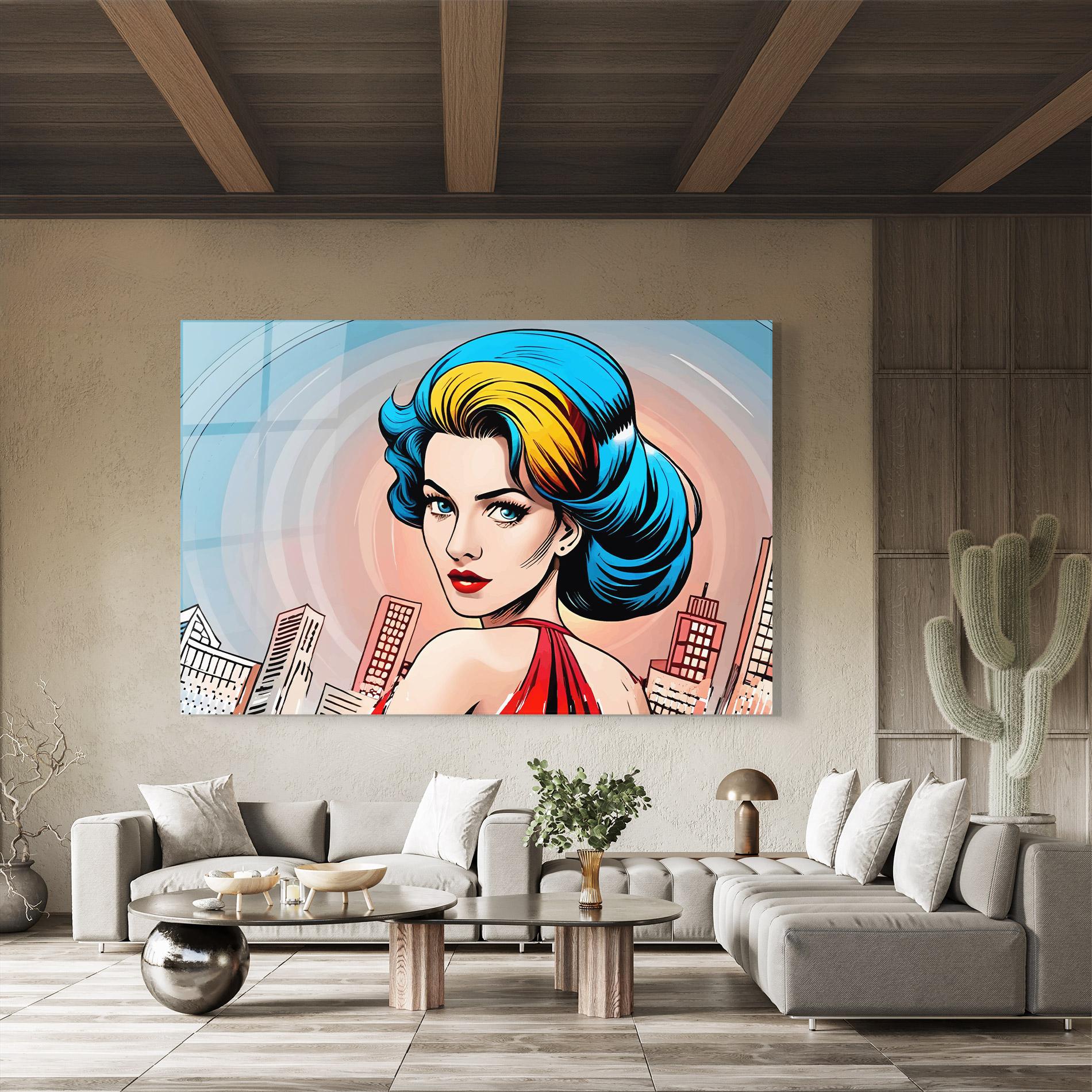 Tablou Sticla Blue Yellow Pop Hair mockup 8