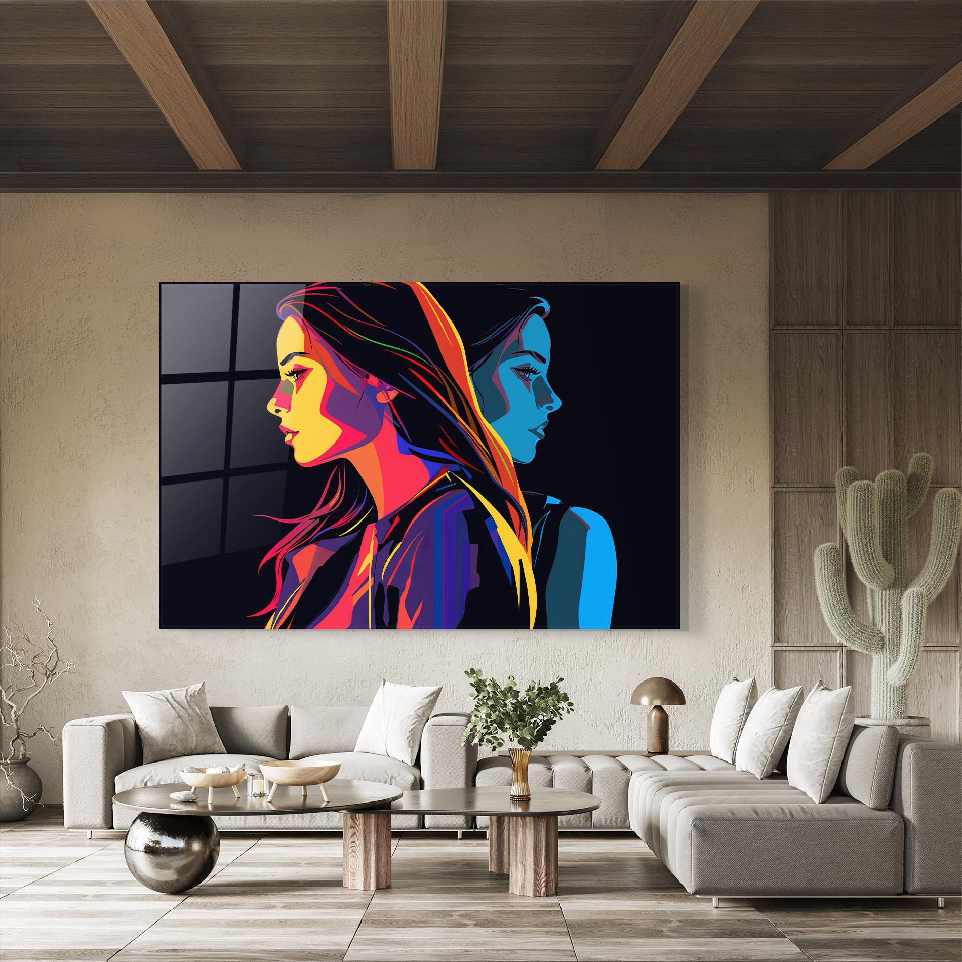 Tablou Sticla Minimalist Pop Female mockup 8