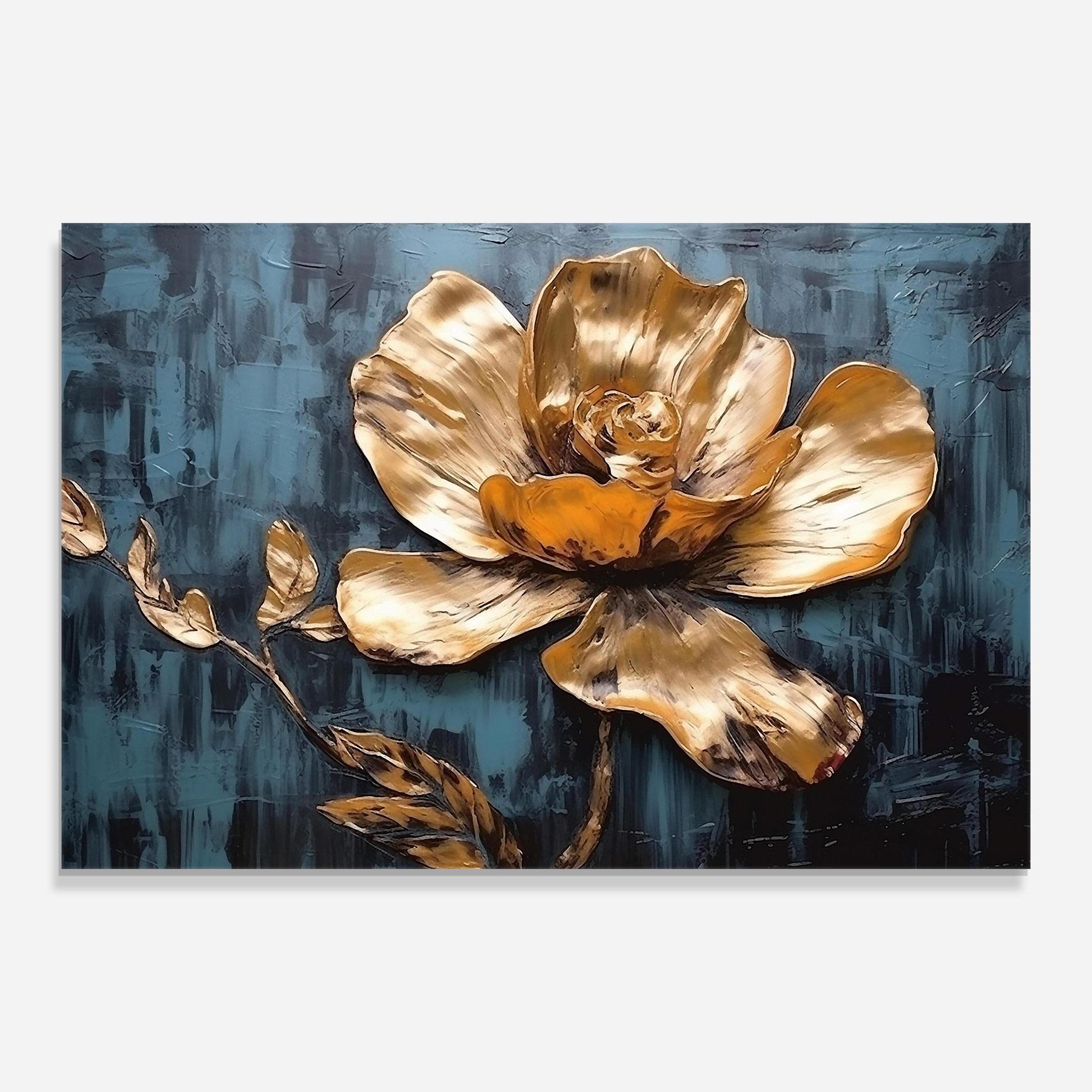 Tablou Sticla Golden Rose On Blue mockup 0