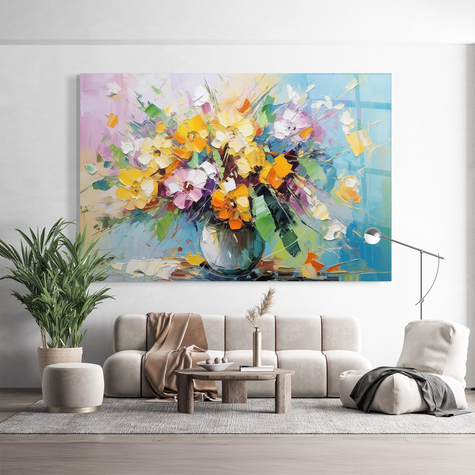 Tablou Sticla Colorfull Flowers Painting mockup 9