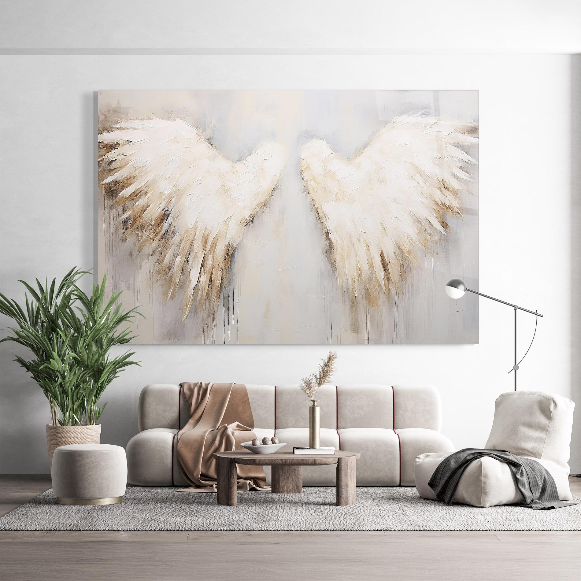 Tablou Sticla Cream White Wings mockup 9