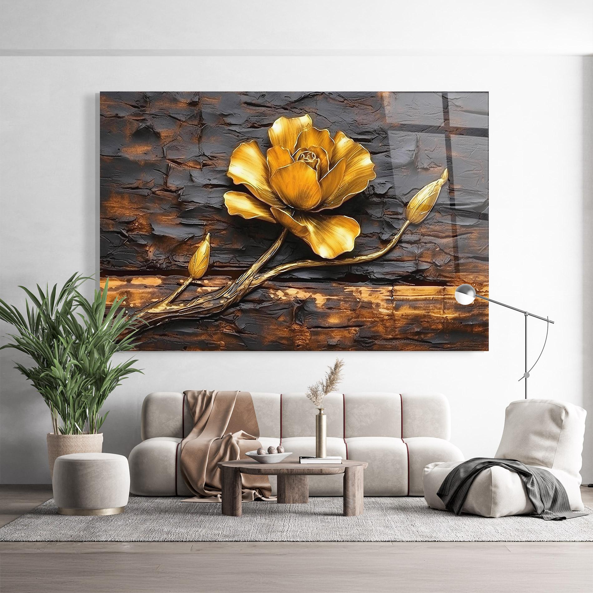 Tablou Sticla Golden Rose On Wood mockup 9
