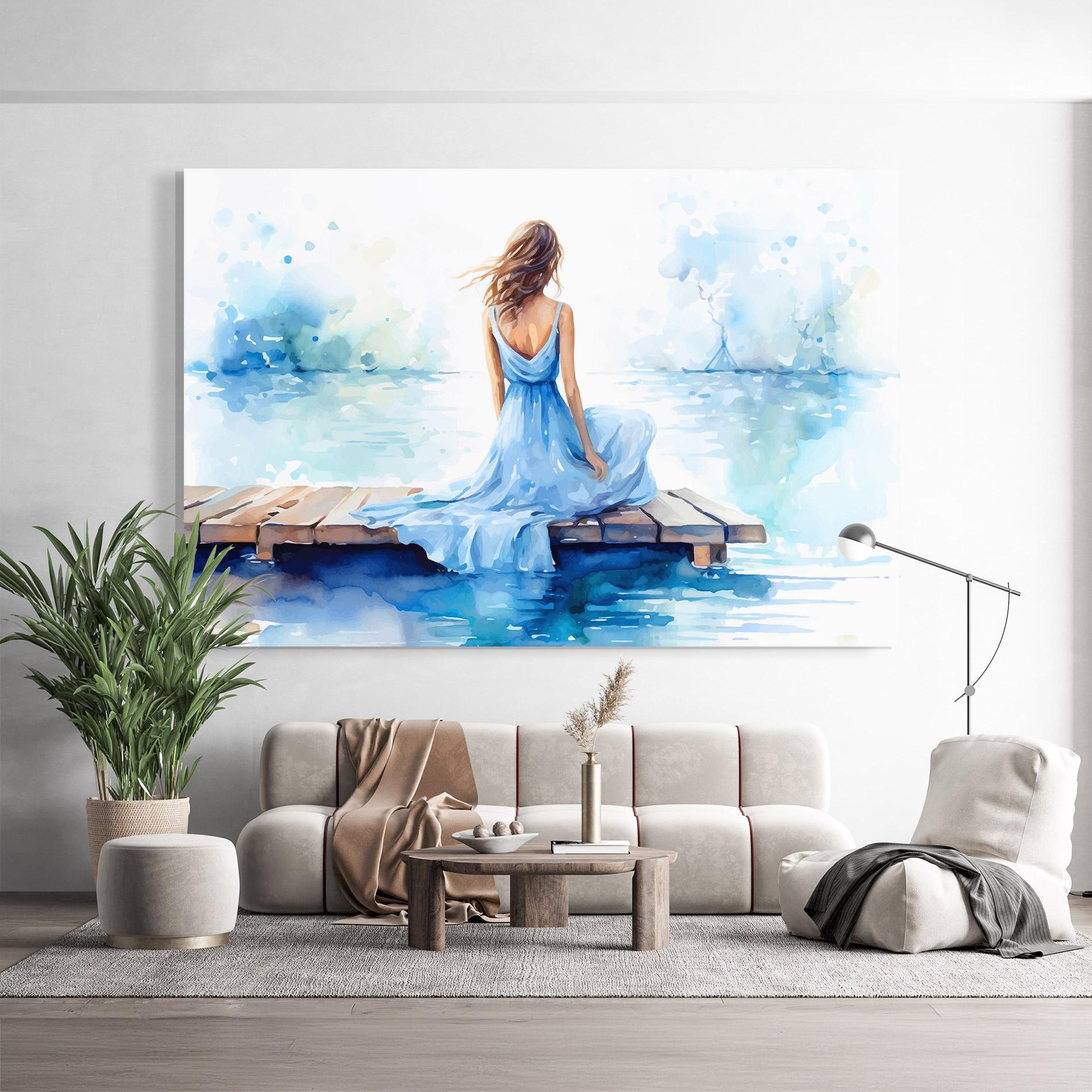 Tablou Sticla Lake Blue Woman mockup 9