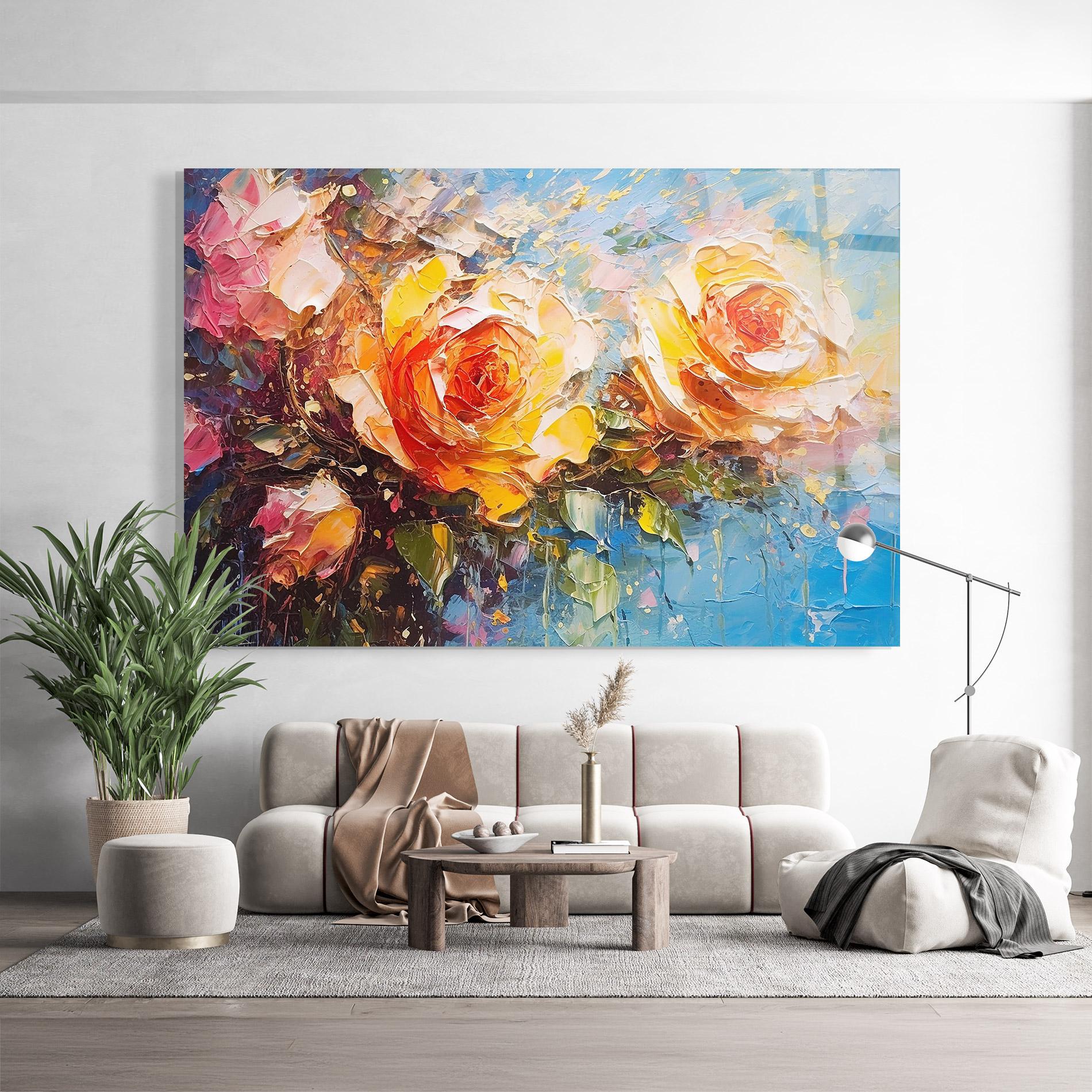 Tablou Sticla Orange Roses Painting mockup 9