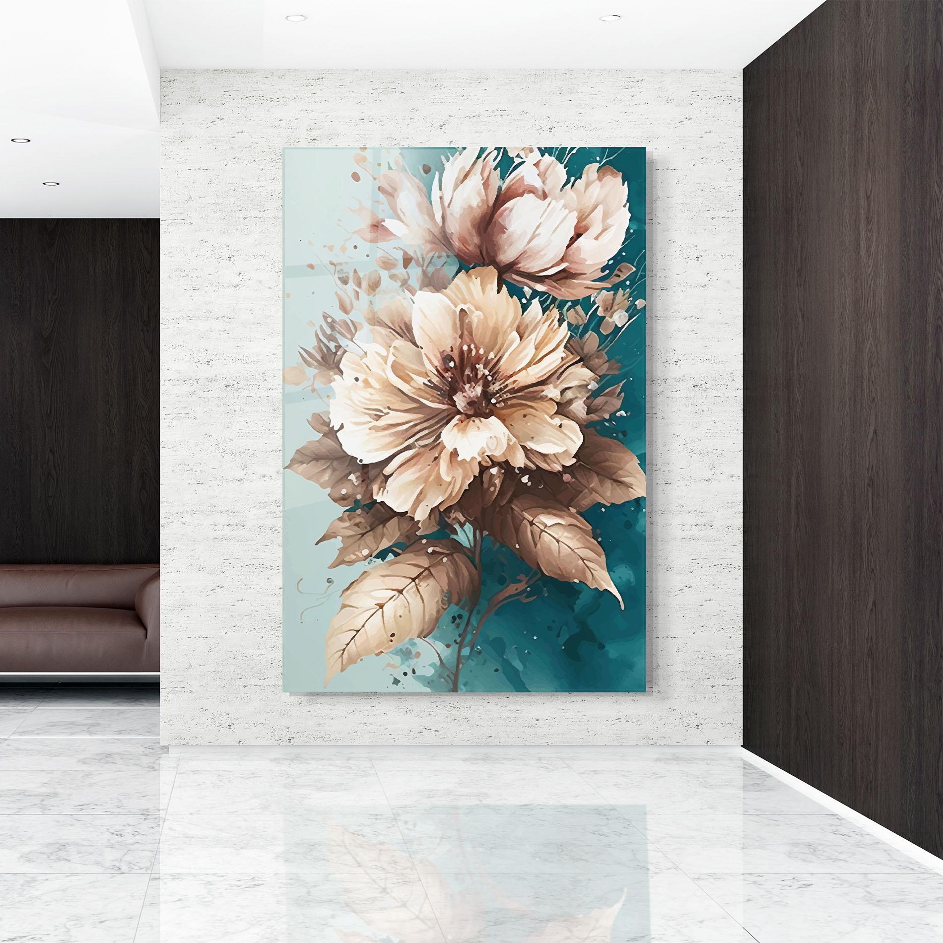 Tablou Sticla Flower Green Watercolor mockup 9