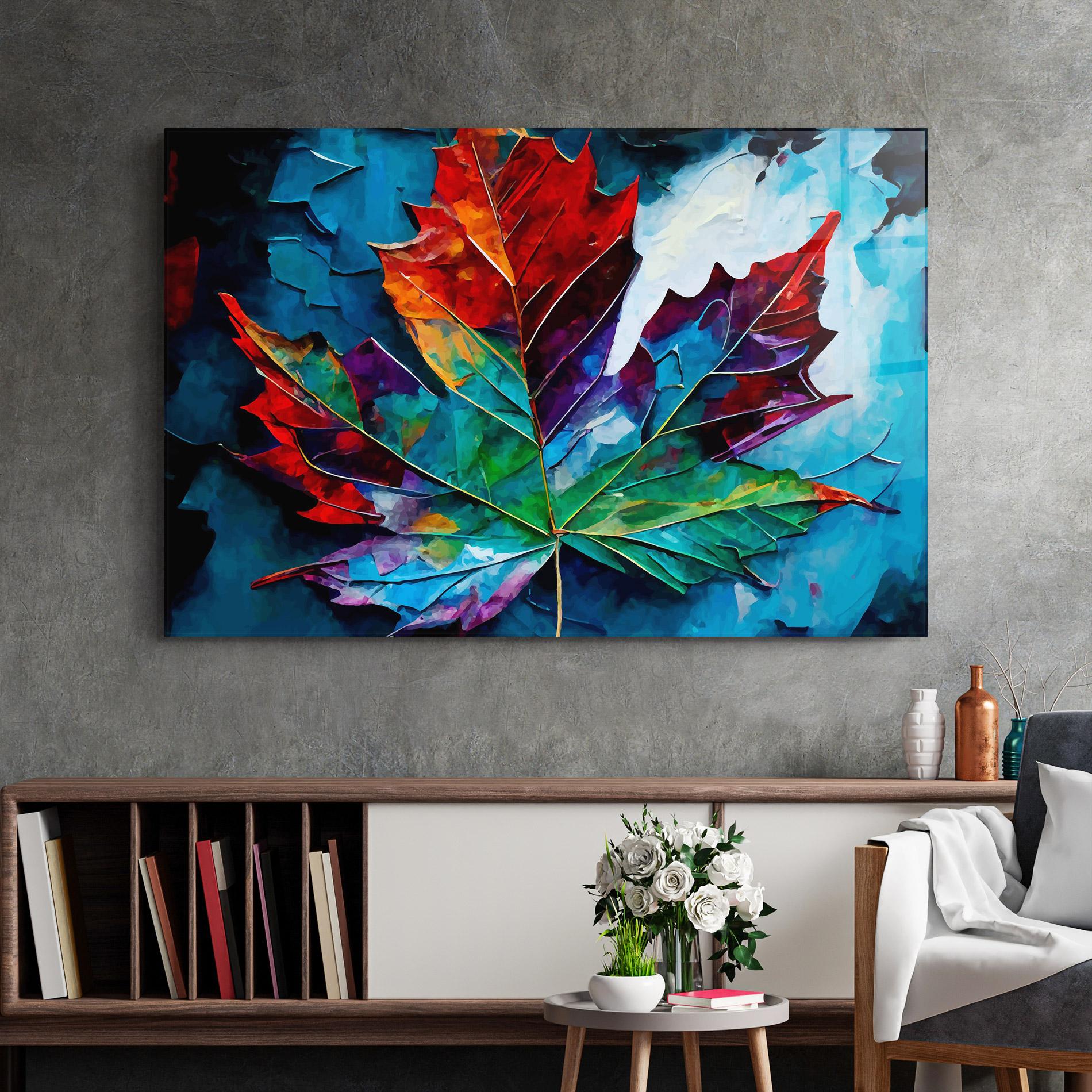 Tablou Sticla Colorful Leaf Mix mockup 2