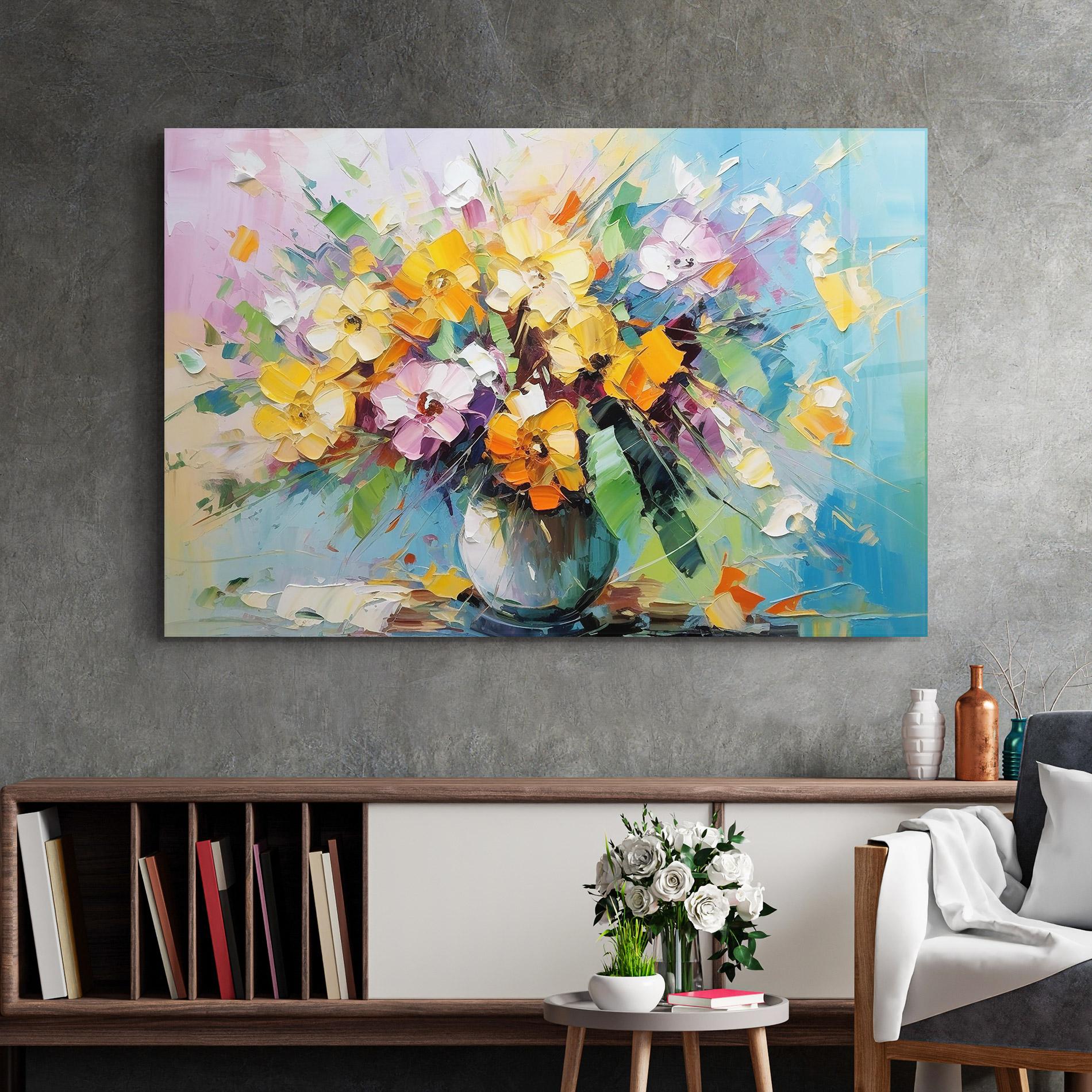 Tablou Sticla Colorfull Flowers Painting mockup 2