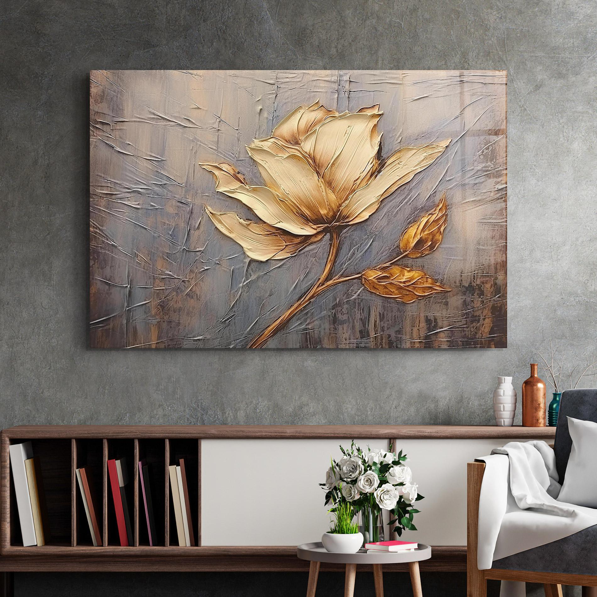 Tablou Sticla Cream Rose On Blue mockup 2