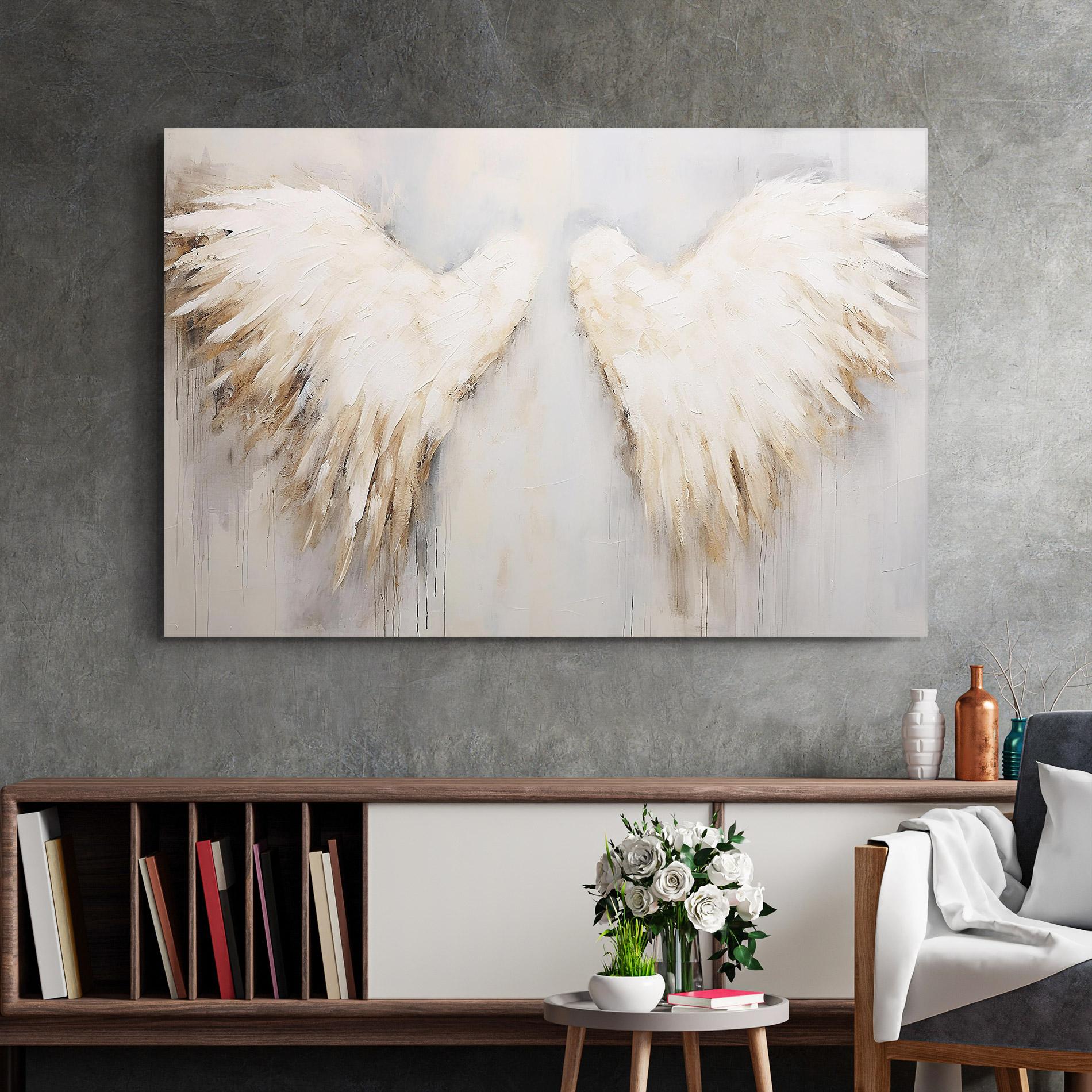 Tablou Sticla Cream White Wings mockup 2
