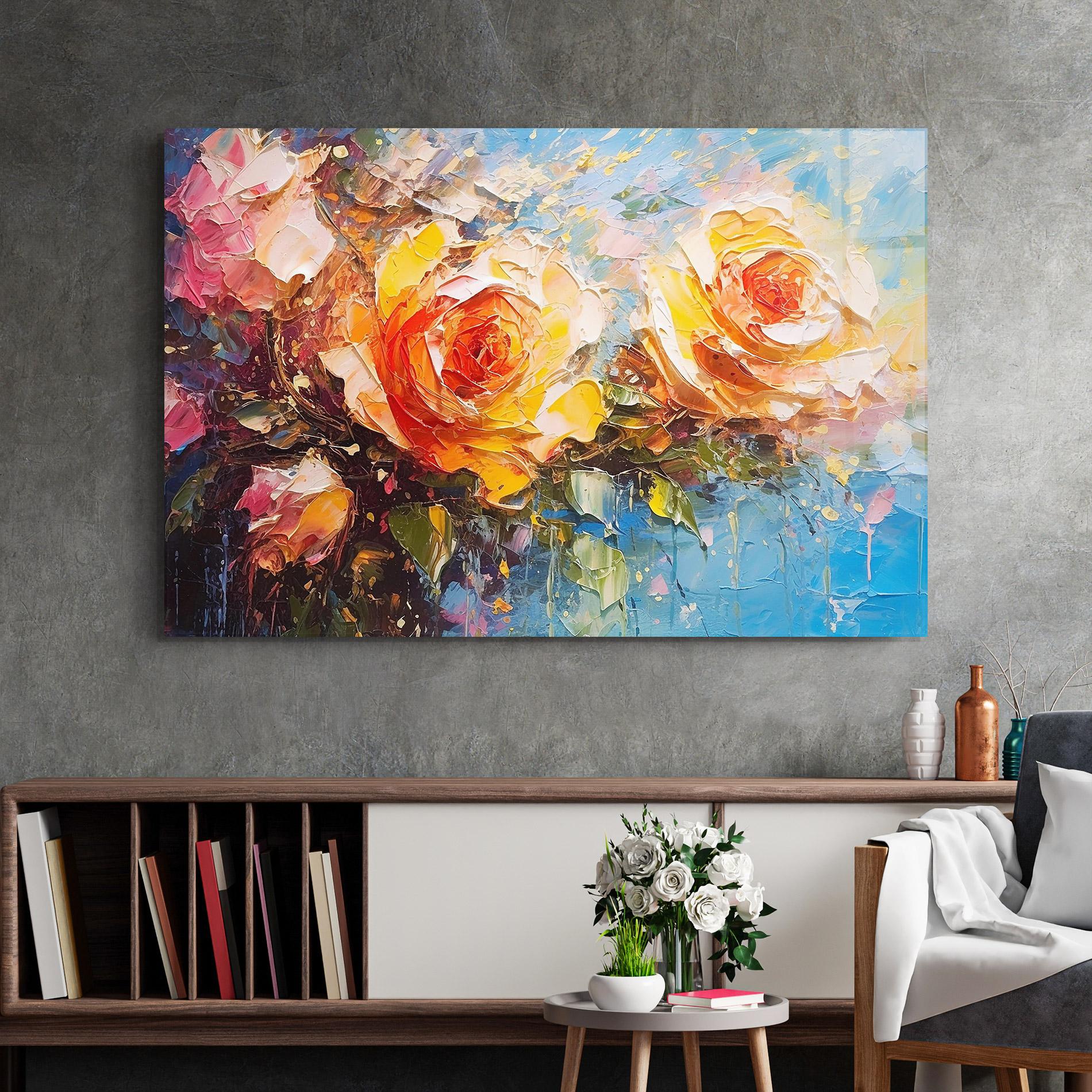 Tablou Sticla Orange Roses Painting mockup 2