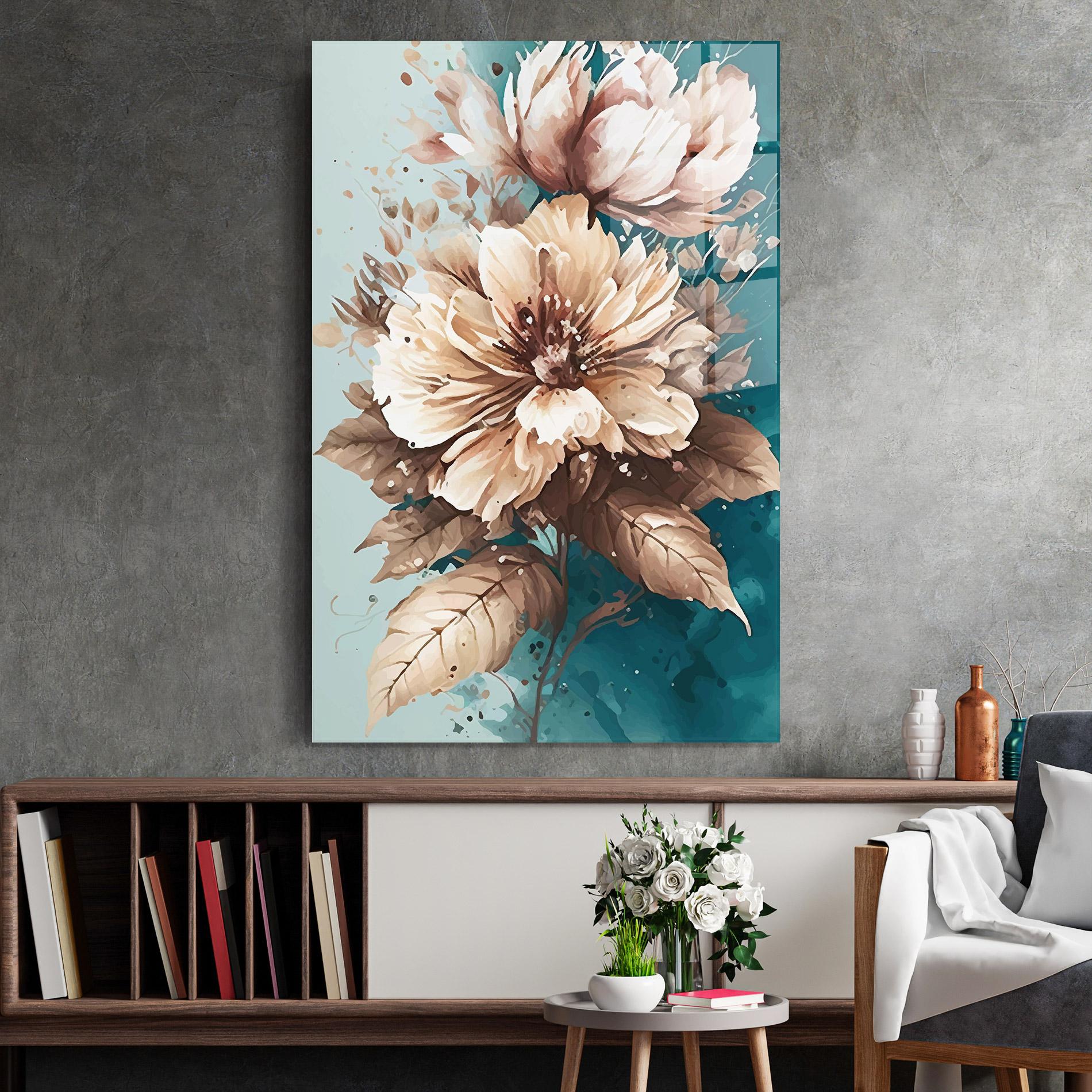 Tablou Sticla Flower Green Watercolor mockup 2