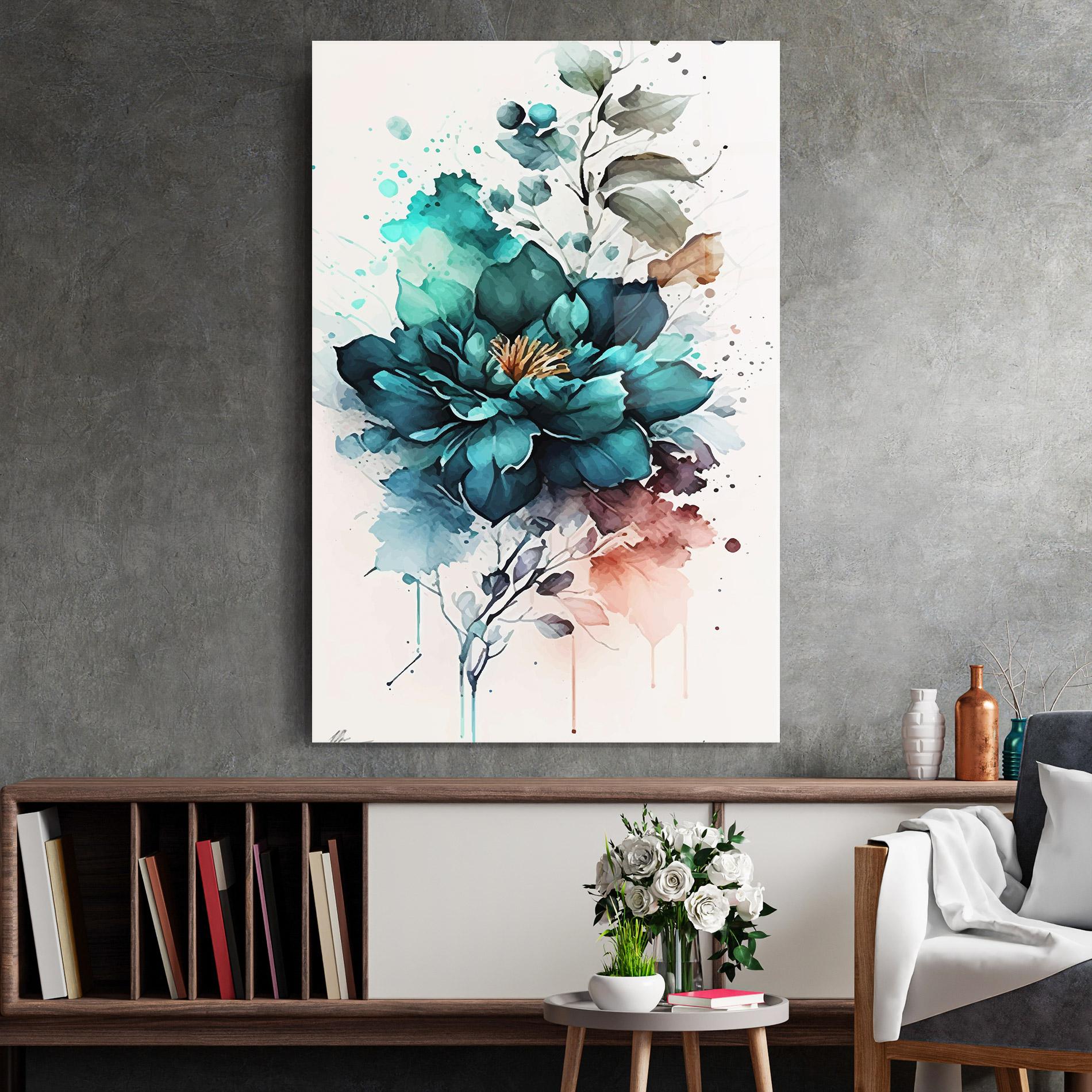 Tablou Sticla Flower Watercolor mockup 2