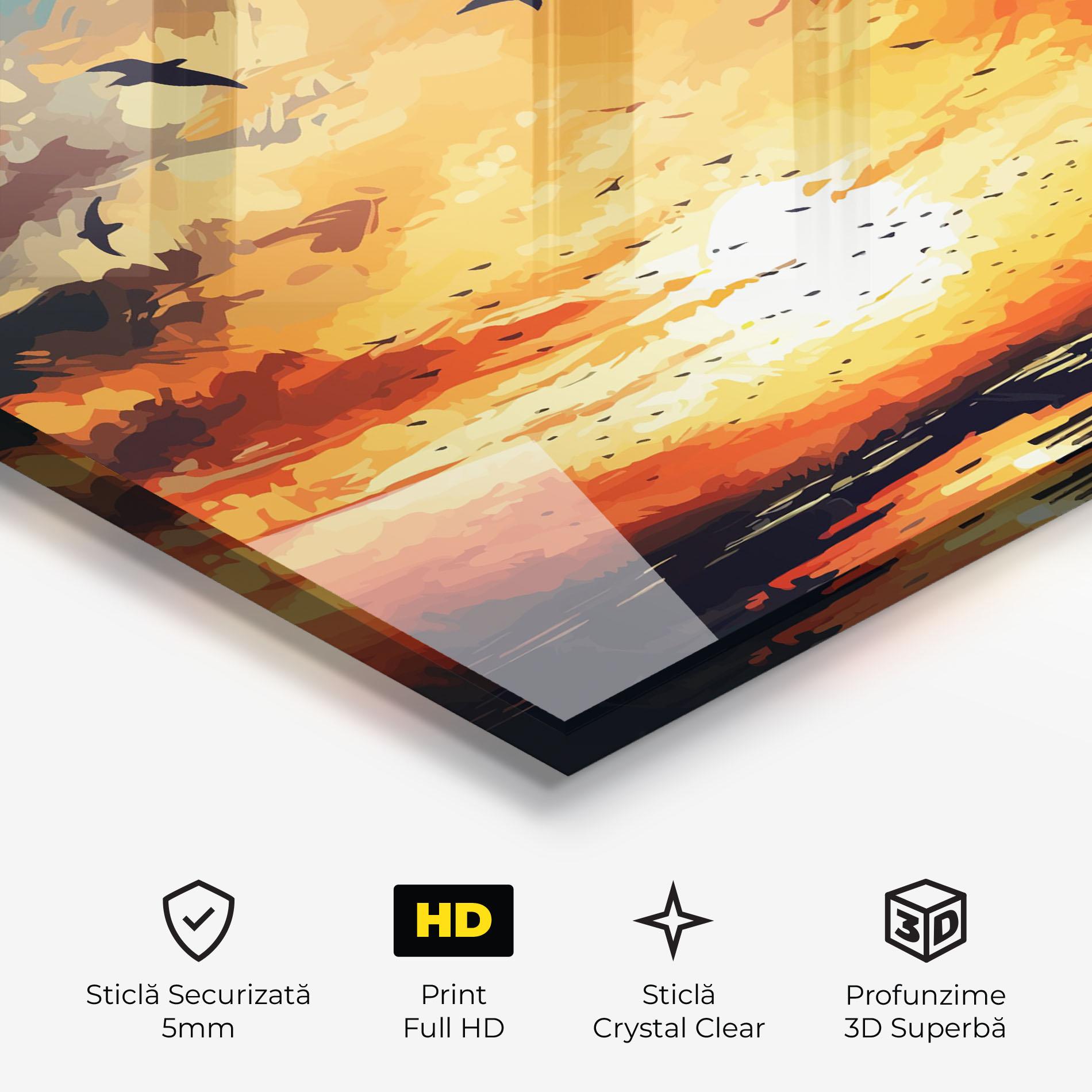 Tablou Sticla Blue Sunset Birds mockup 3