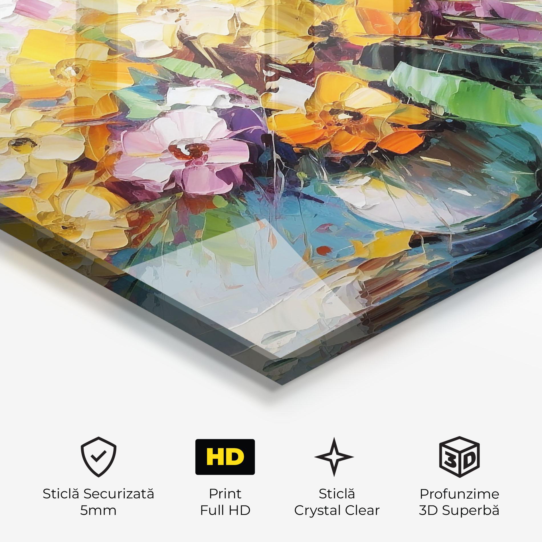 Tablou Sticla Colorfull Flowers Painting mockup 3