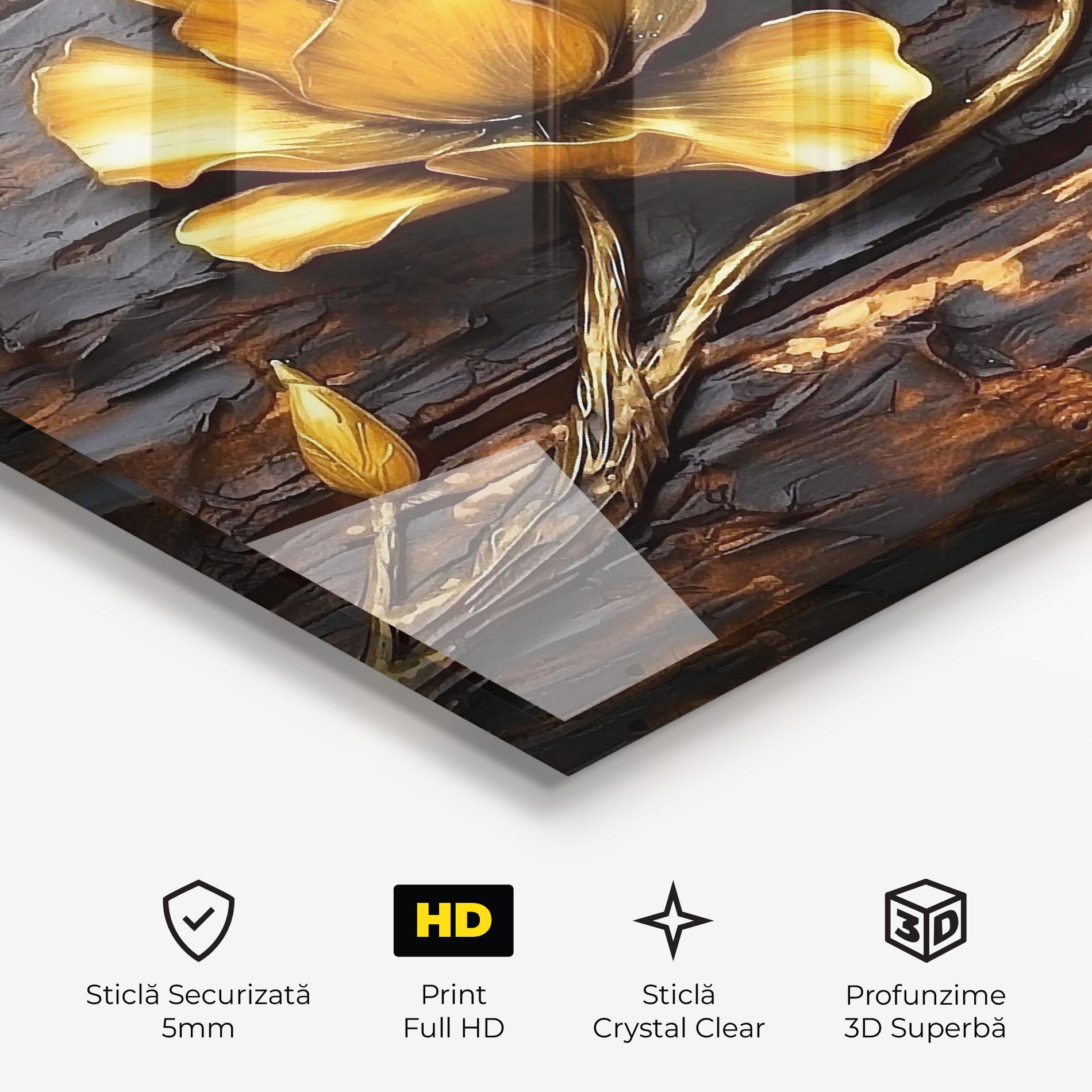 Tablou Sticla Golden Rose On Wood mockup 3