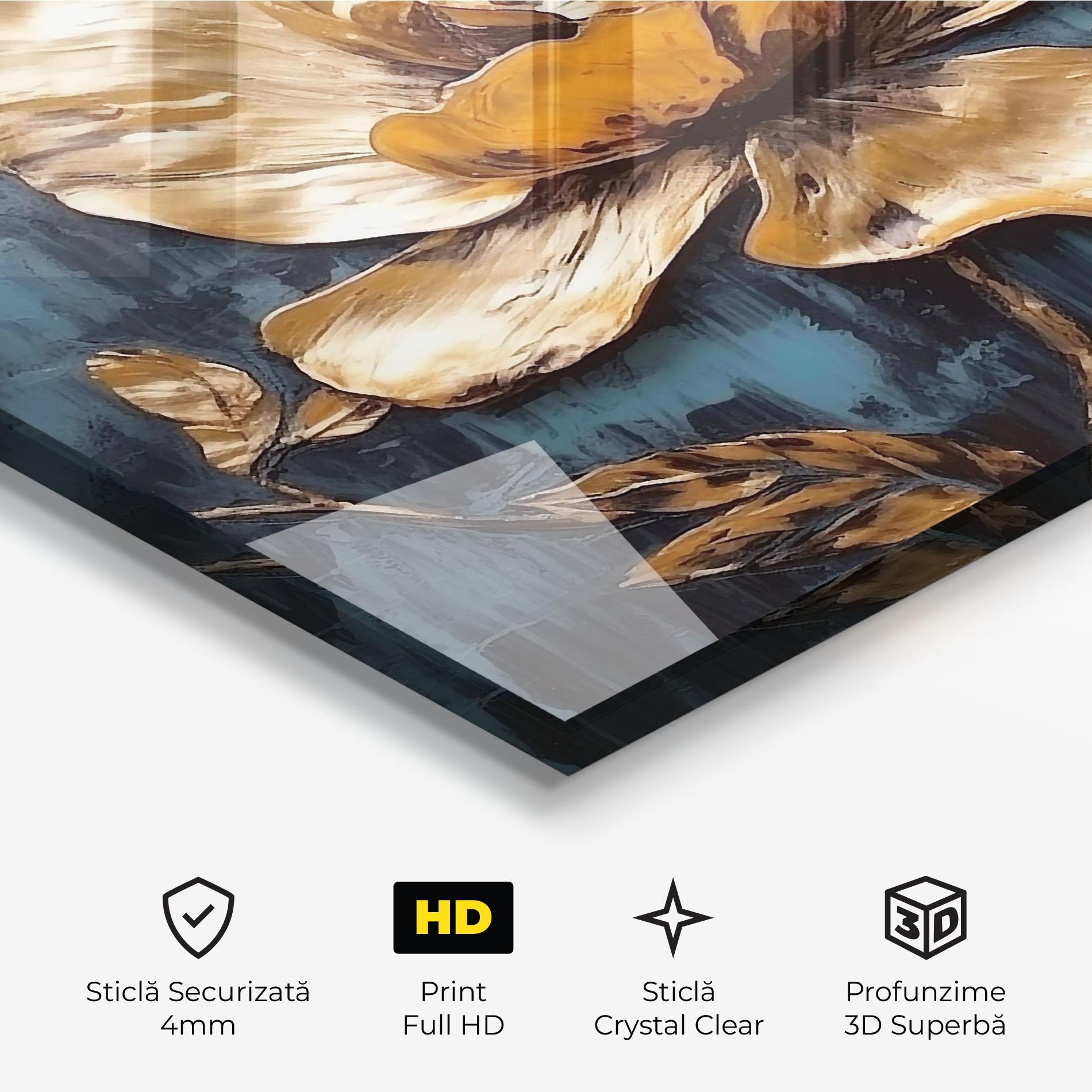 Tablou Sticla Golden Rose On Blue mockup 3