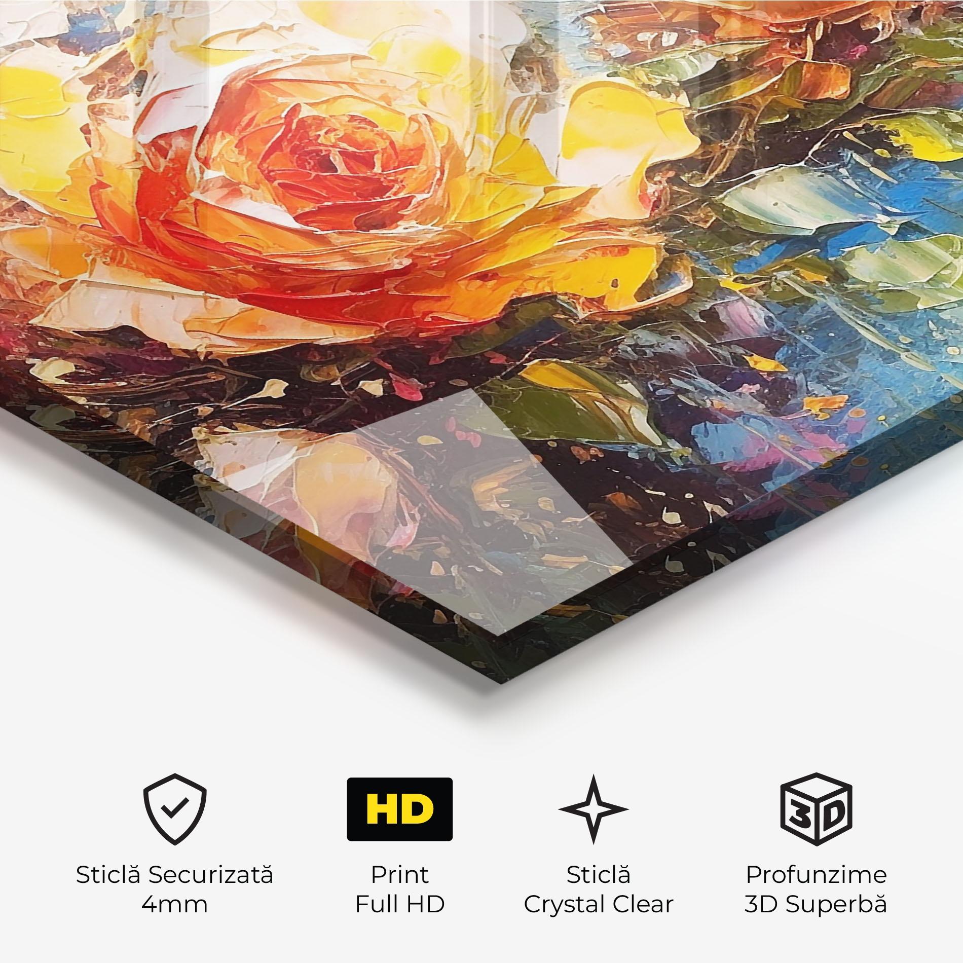 Tablou Sticla Orange Roses Painting mockup 3