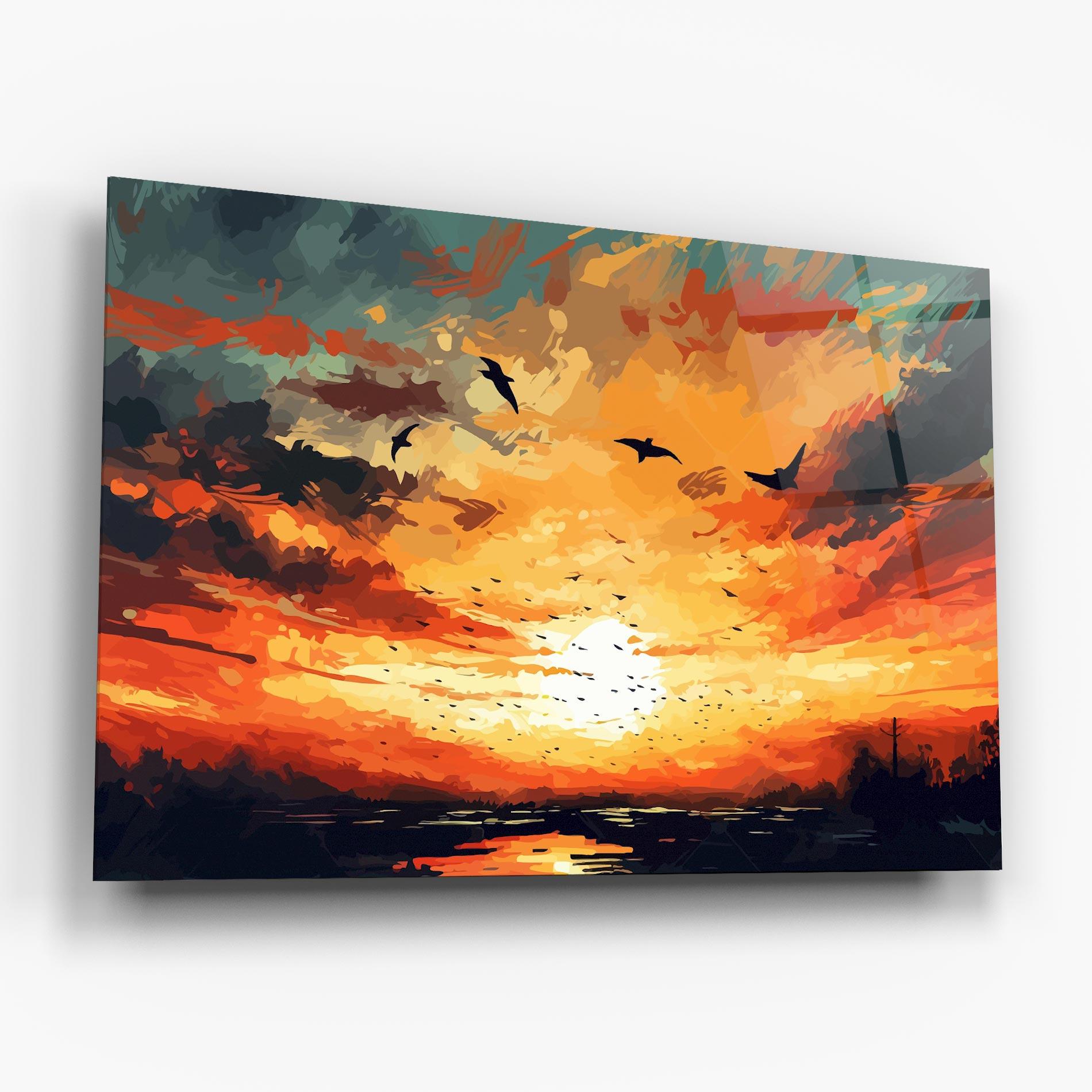 Tablou Sticla Blue Sunset Birds mockup 6