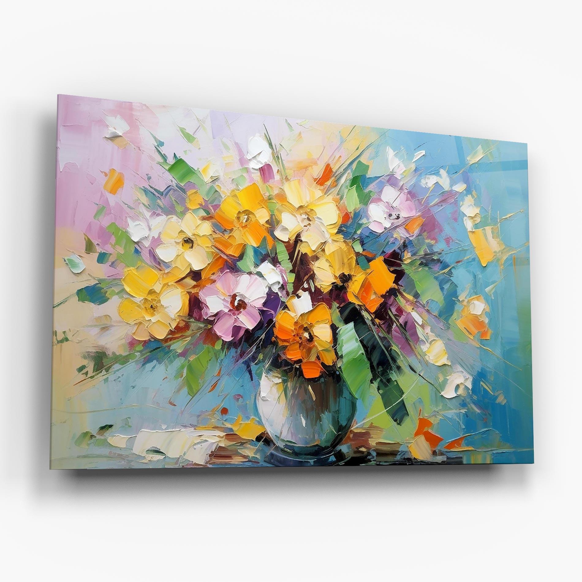 Tablou Sticla Colorfull Flowers Painting mockup 6
