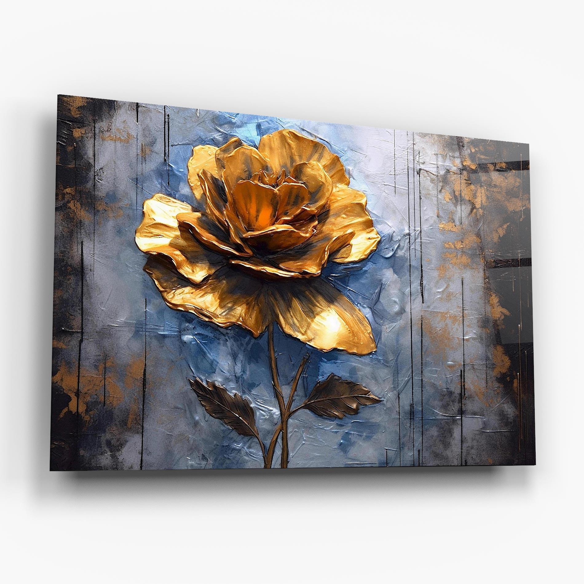 Tablou Sticla Golden Rose Art On Blue mockup 6